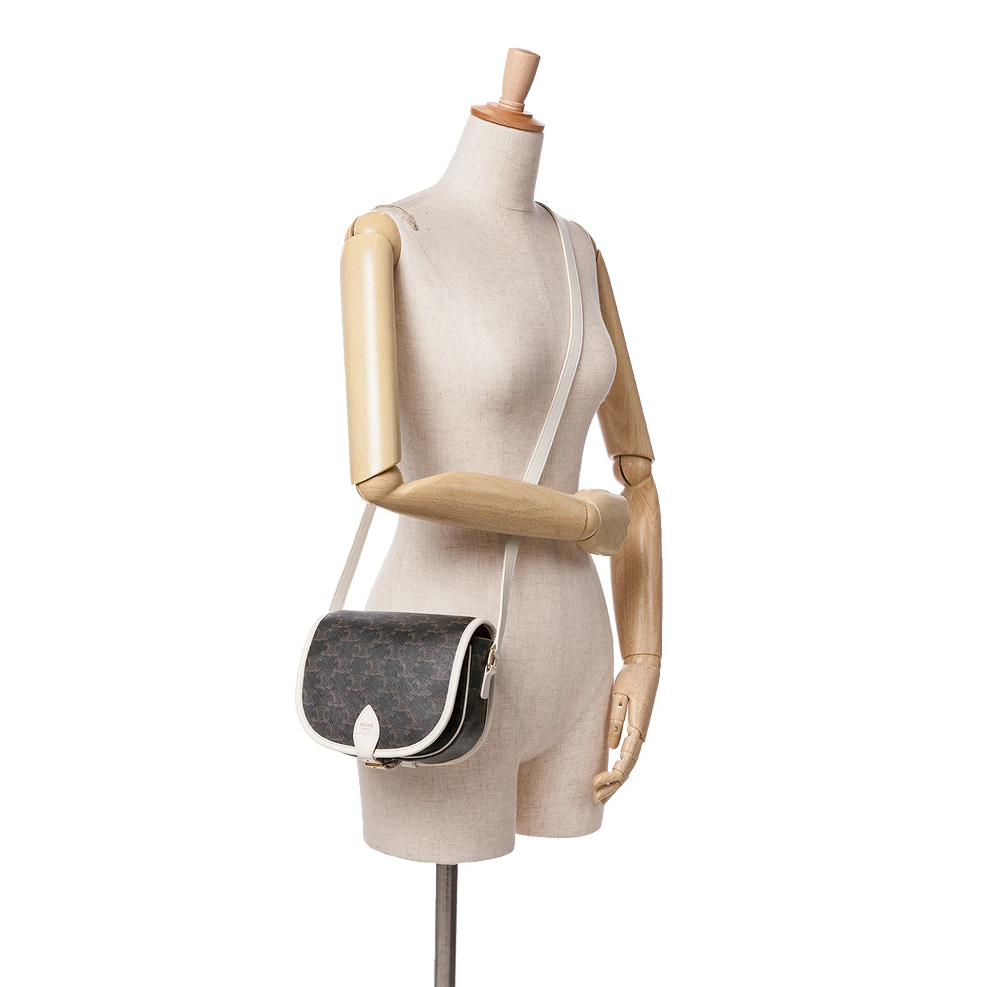Celine | Pre-Owned Medium Triomphe Coated Canvas Folco Crossbody | Brown/Dark Brown - Image 7