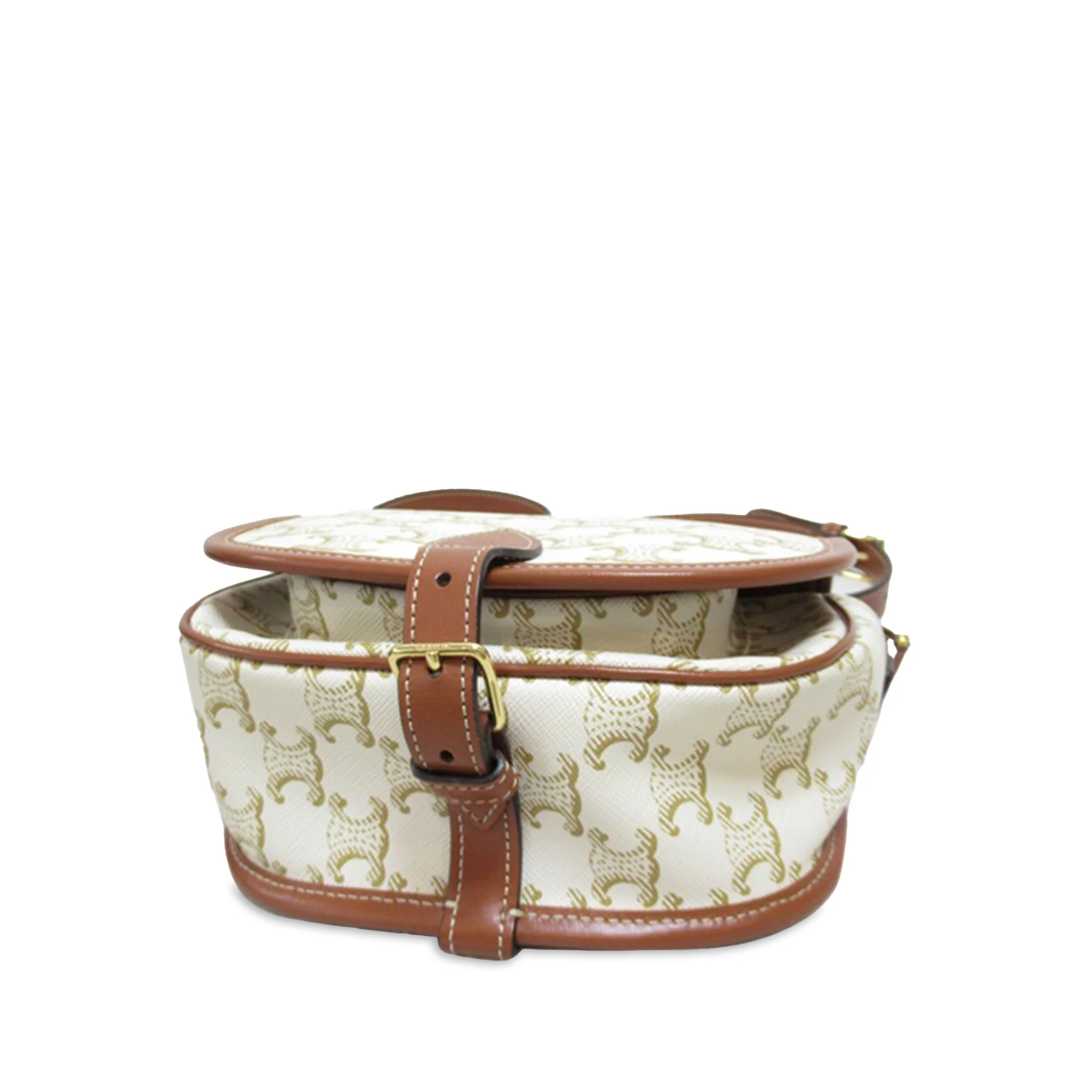 Celine | Pre-Owned Medium Triomphe Coated Canvas Folco Crossbody | White/Ivory - Image 5