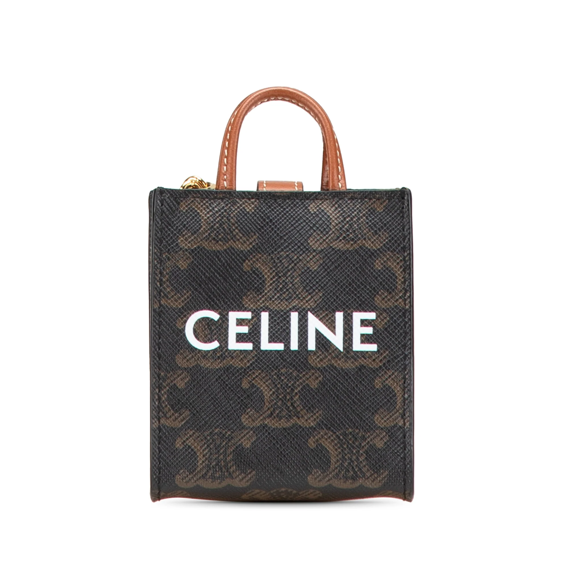 Celine | Pre-Owned Micro Triomphe Coated Canvas Vertical Cabas Bag Charm | Brown/Dark Brown