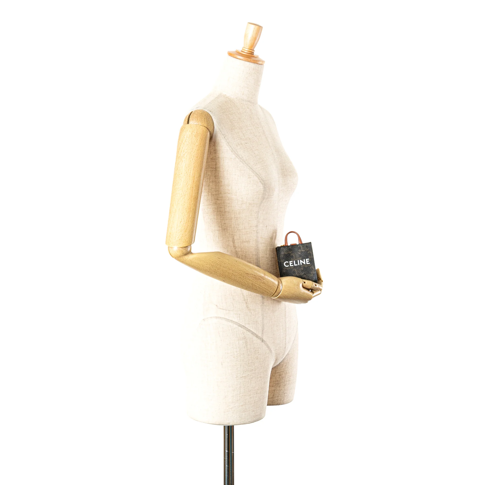 Celine | Pre-Owned Micro Triomphe Coated Canvas Vertical Cabas Bag Charm | Brown/Dark Brown - Image 3