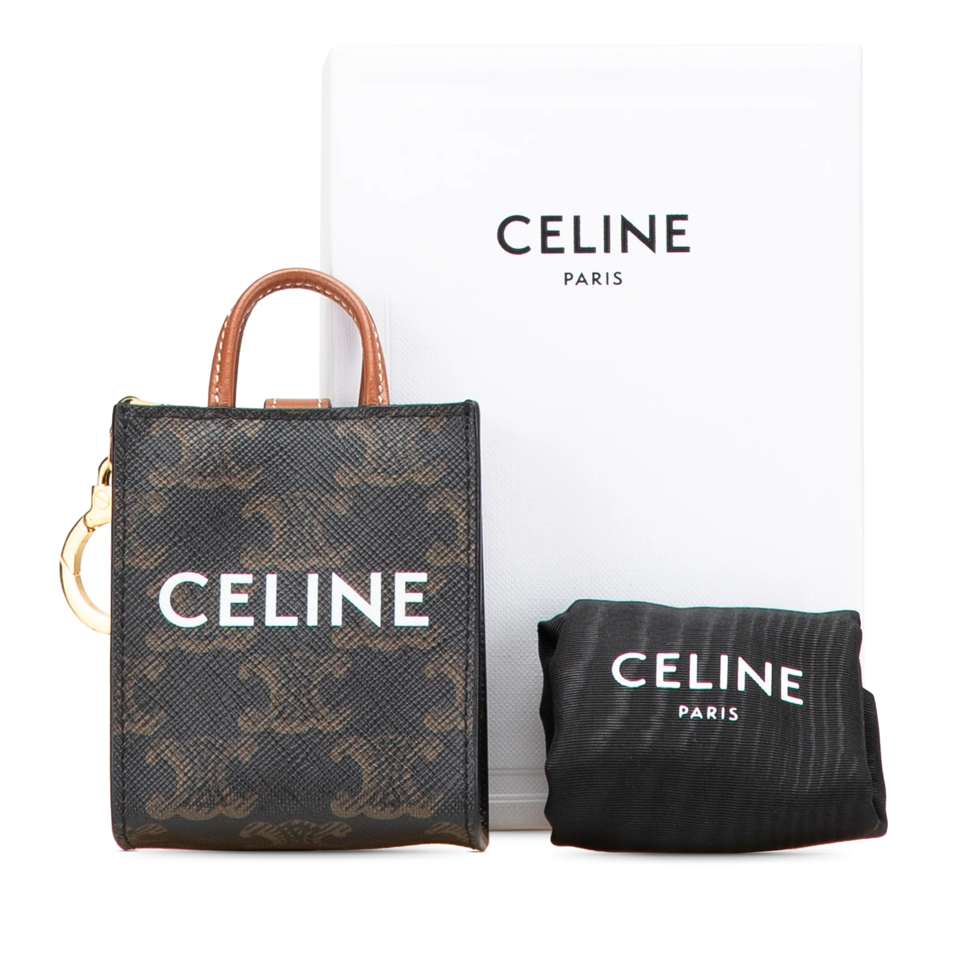 Celine | Pre-Owned Micro Triomphe Coated Canvas Vertical Cabas Bag Charm | Brown/Dark Brown - Image 4