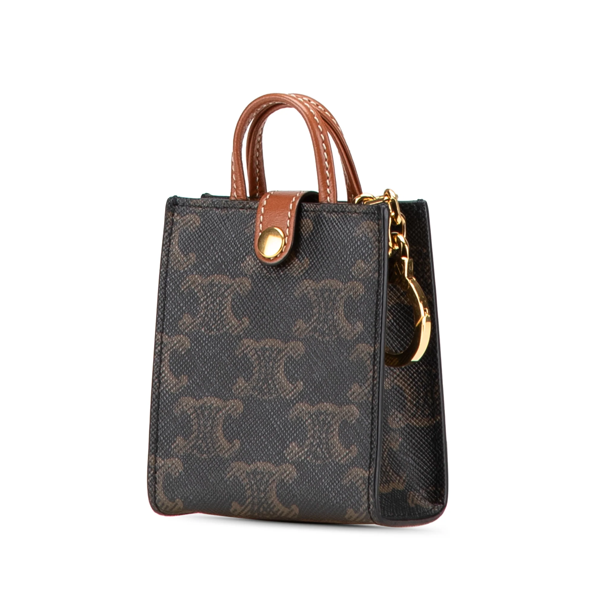 Celine | Pre-Owned Micro Triomphe Coated Canvas Vertical Cabas Bag Charm | Brown/Dark Brown - Image 5