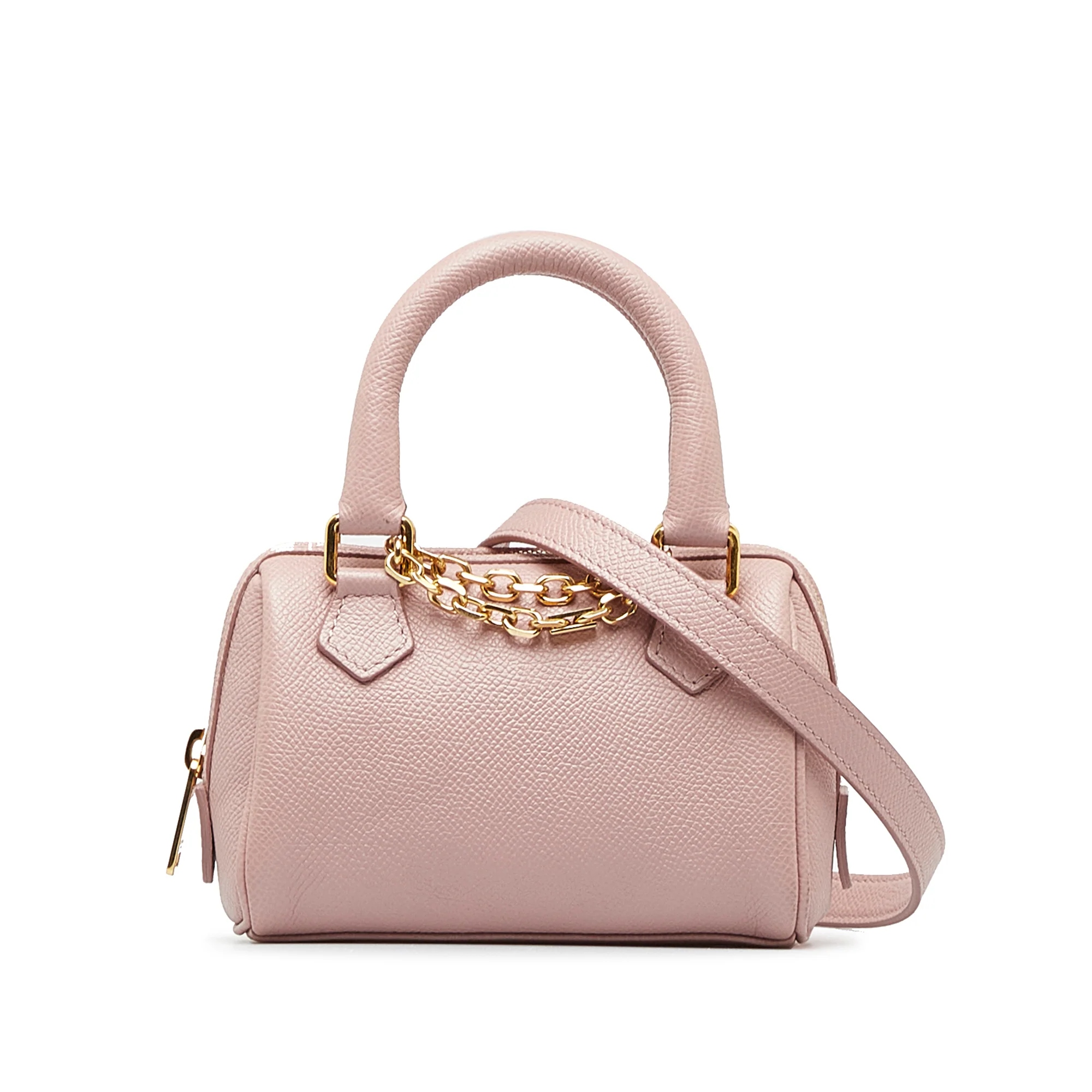 Celine | Pre-Owned Mini Grained Leather Chain Boston | Pink/Light Pink
