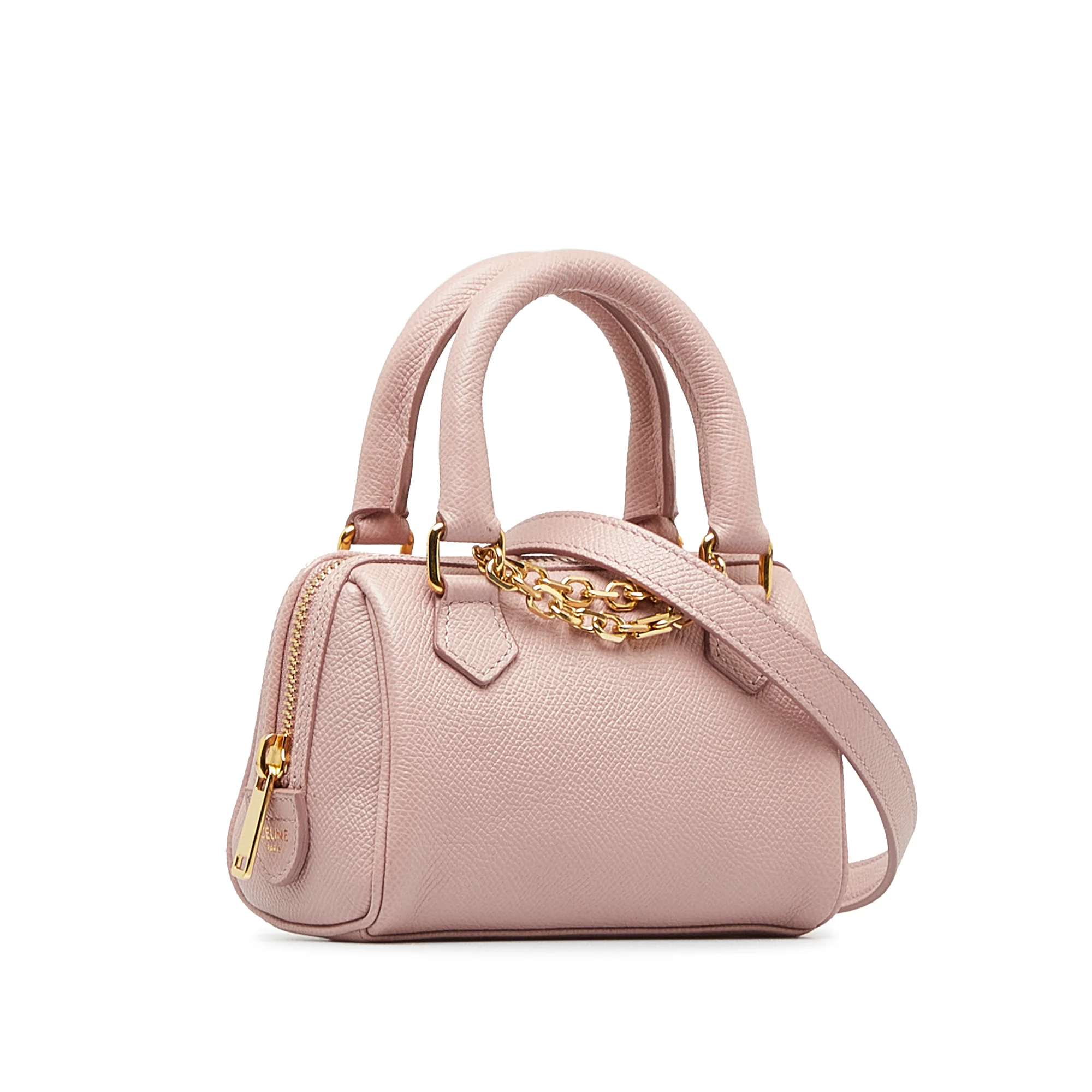Celine | Pre-Owned Mini Grained Leather Chain Boston | Pink/Light Pink - Image 3
