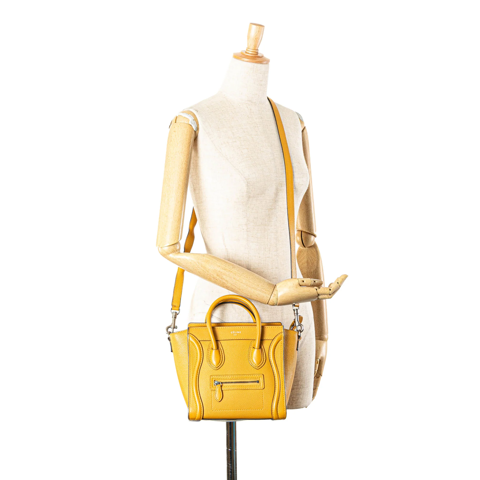 Celine | Pre-Owned Nano Leather Luggage Tote | Yellow/Mustard - Image 3