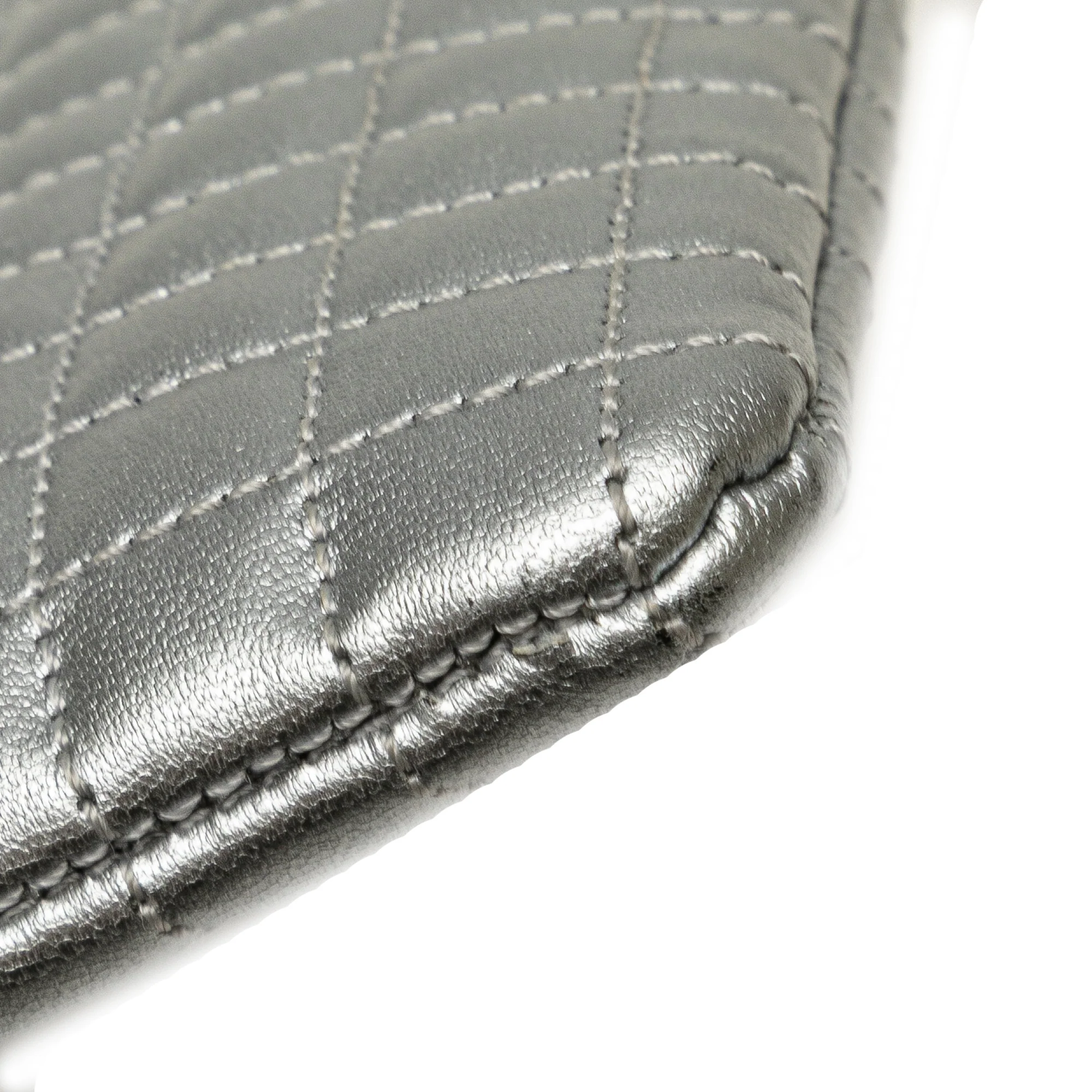 Celine | Pre-Owned Quilted Metallic Calfskin C Charm Pouch | Silver - Image 11