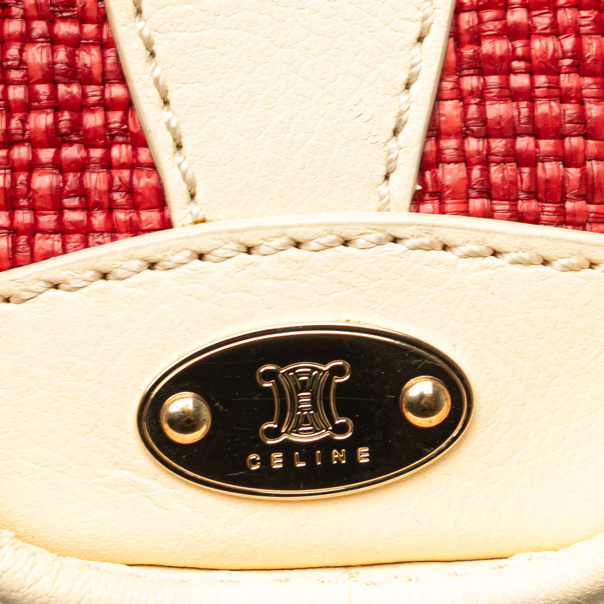 Celine | Pre-Owned Raffia Shoulder Bag | Red/WhiteWhite - Image 10