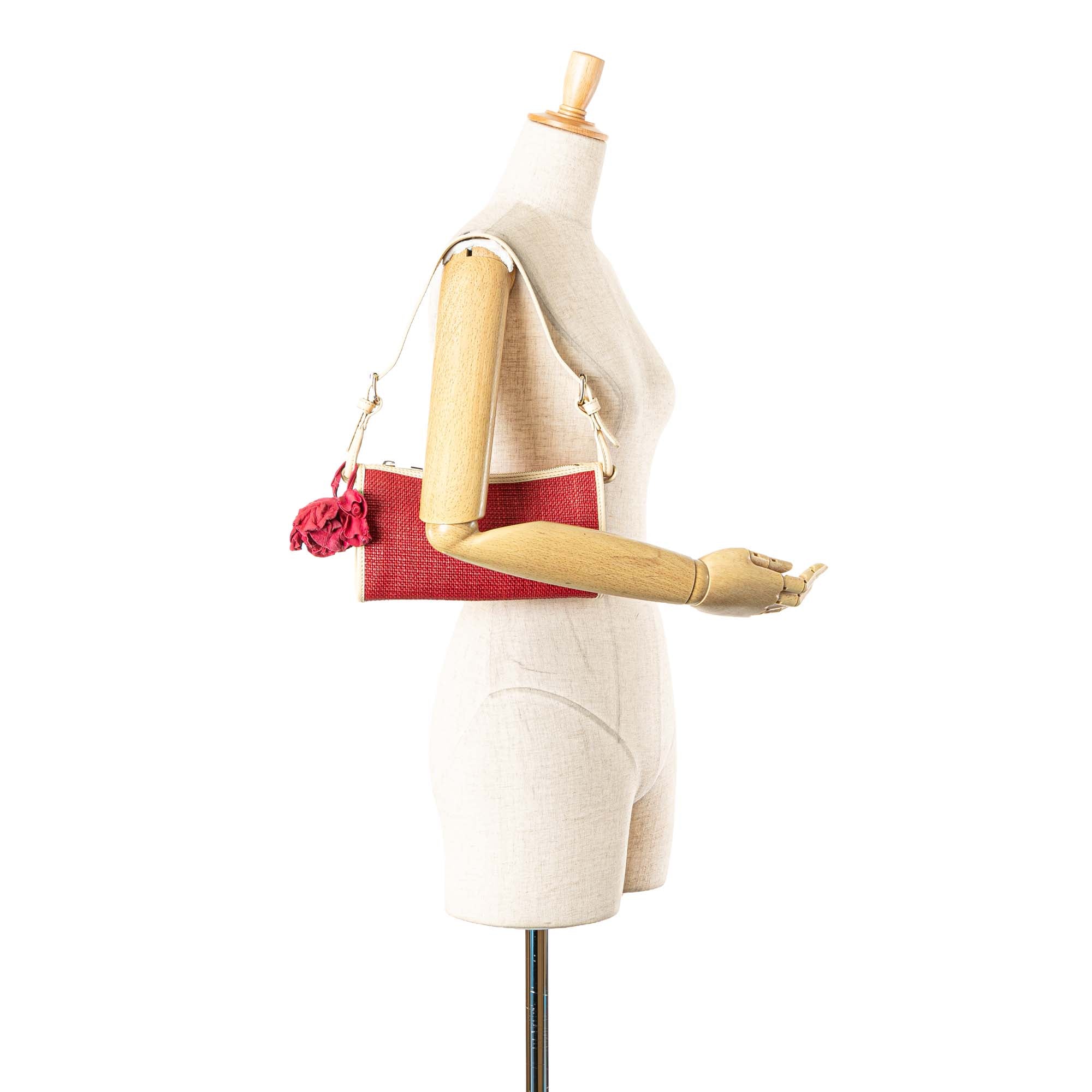 Celine | Pre-Owned Raffia Shoulder Bag | Red/WhiteWhite - Image 3