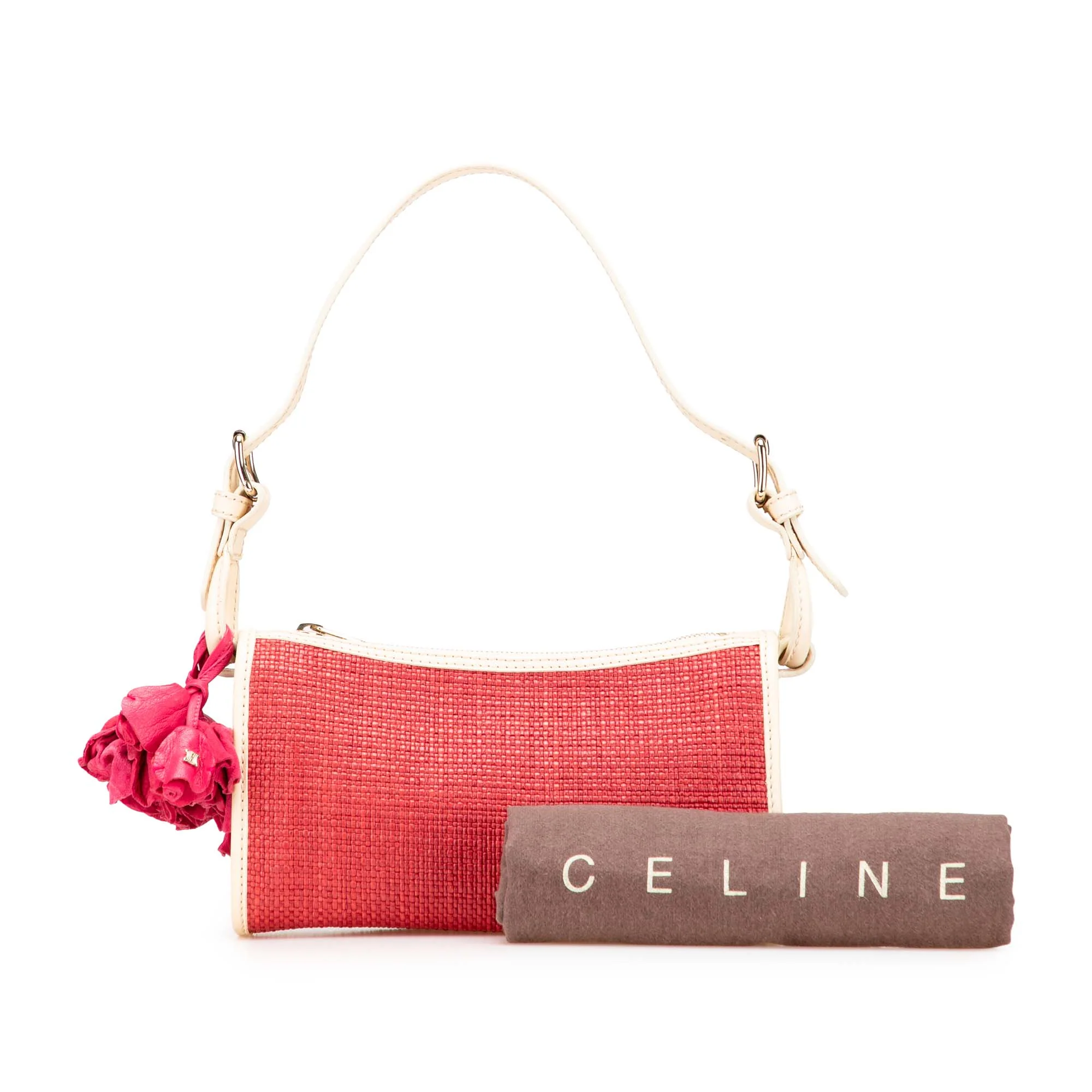 Celine | Pre-Owned Raffia Shoulder Bag | Red/WhiteWhite - Image 4