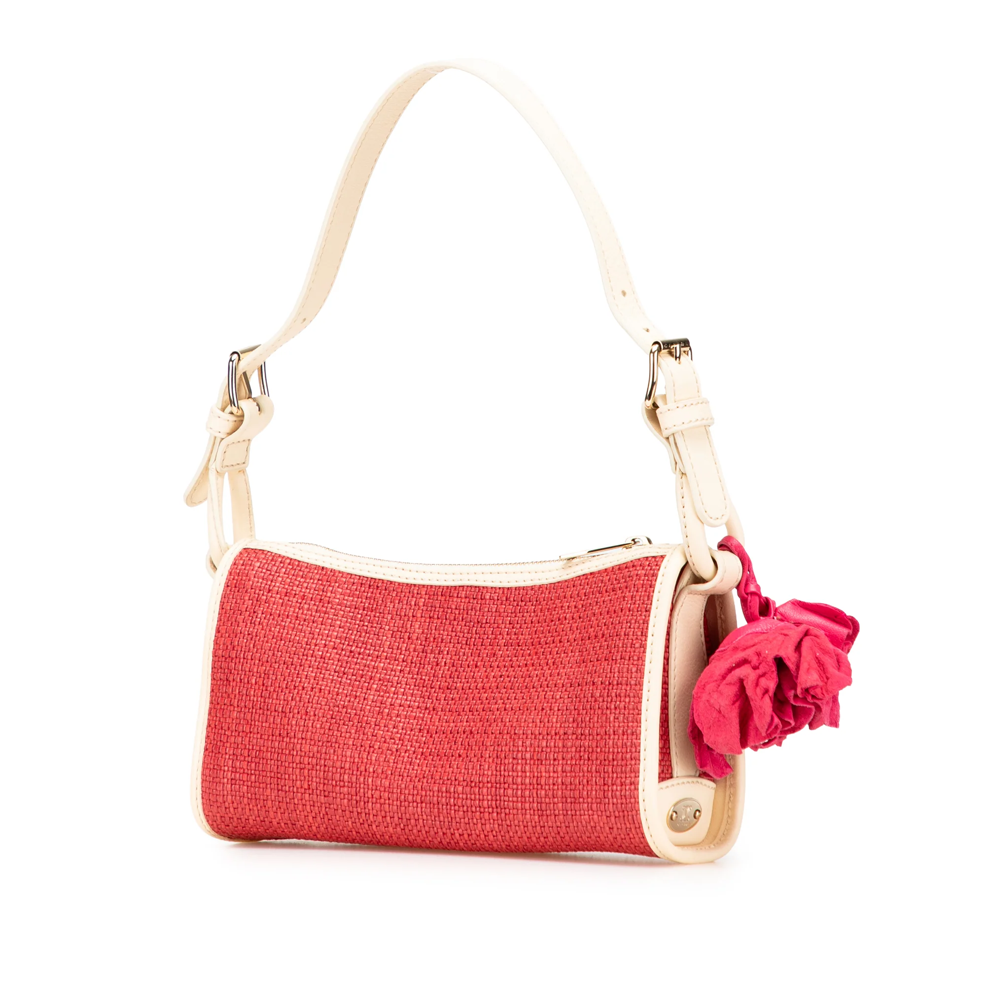 Celine | Pre-Owned Raffia Shoulder Bag | Red/WhiteWhite - Image 5