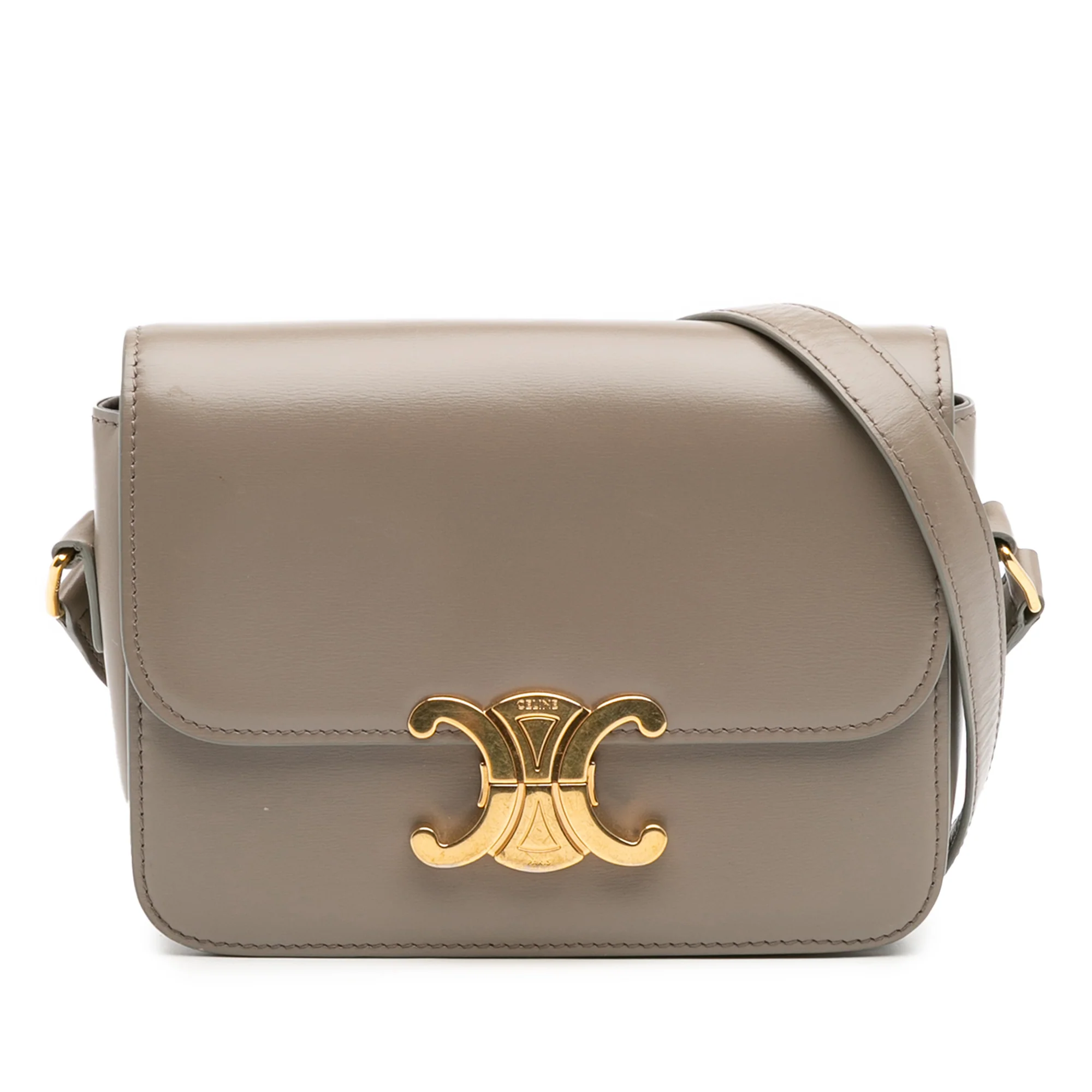 Celine | Pre-Owned Teen Shiny Calfskin Triomphe Crossbody | Brown/Taupe