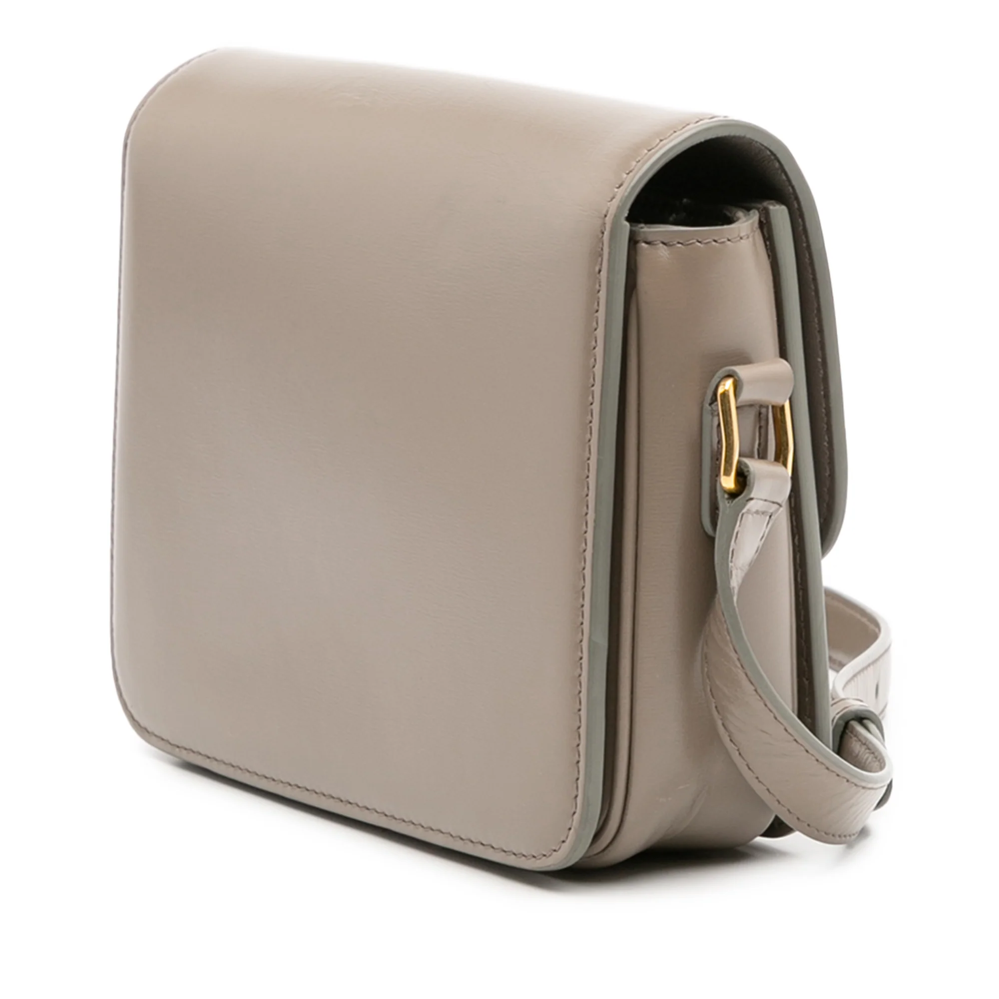 Celine | Pre-Owned Teen Shiny Calfskin Triomphe Crossbody | Brown/Taupe - Image 5