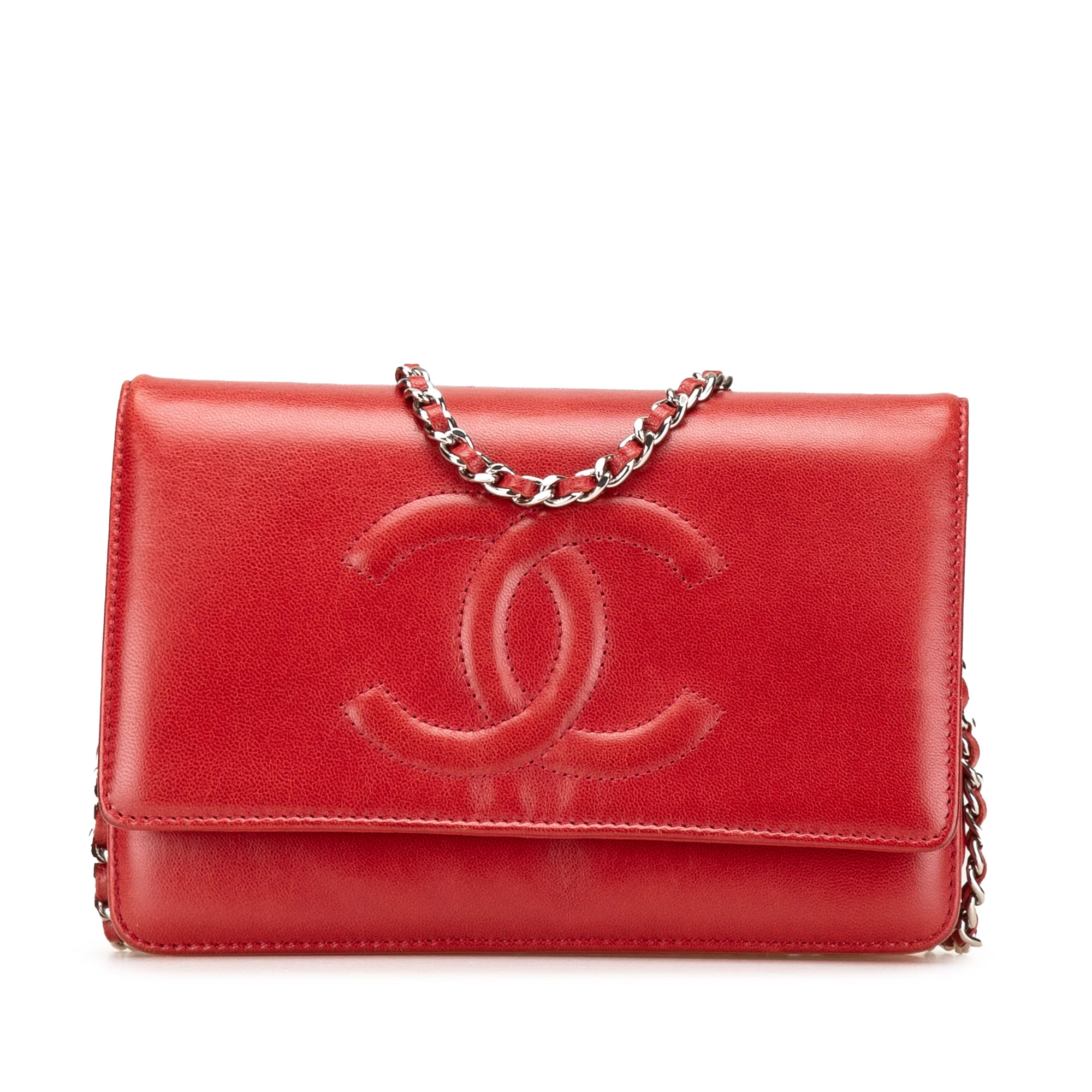 Chanel | Pre-Owned CC Calfskin Wallet On Chain | Red