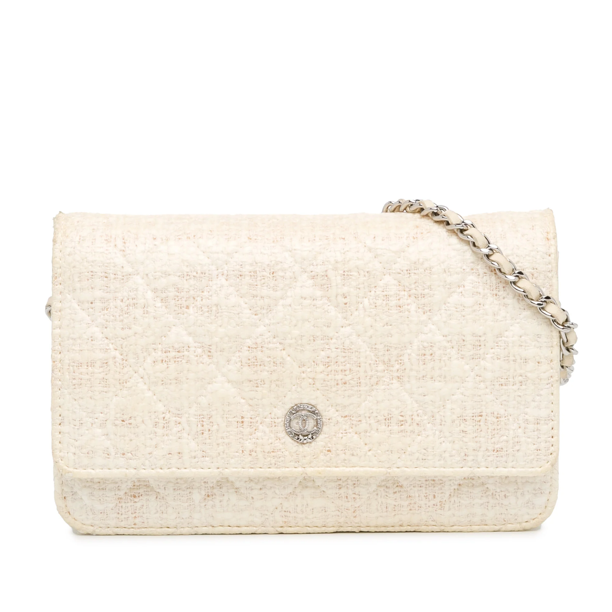 Chanel | Pre-Owned CC Coated Tweed Wallet On Chain - I | Beige