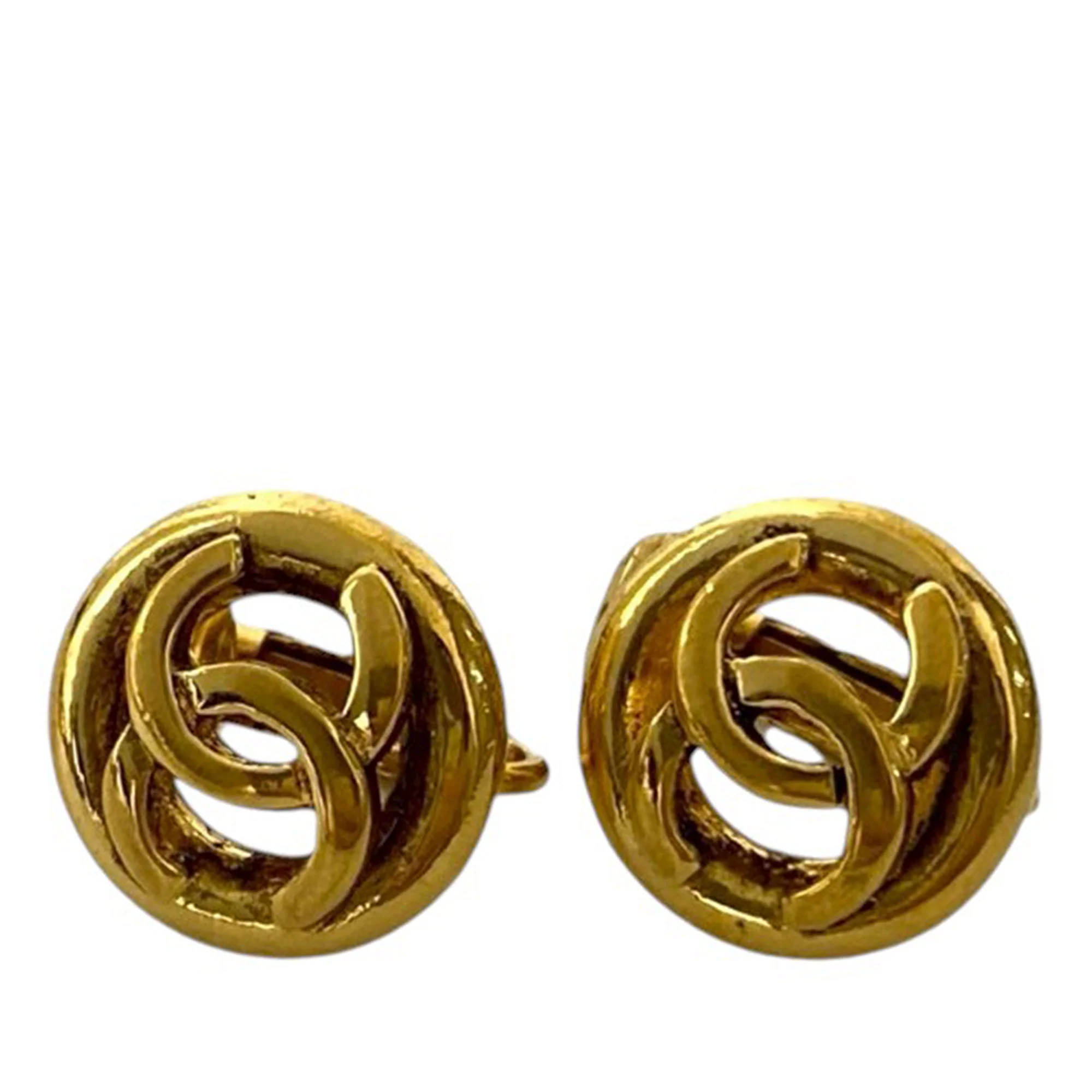 Chanel | Pre-Owned CC Gold Plated Round Clip On Earrings | Gold - Image 3