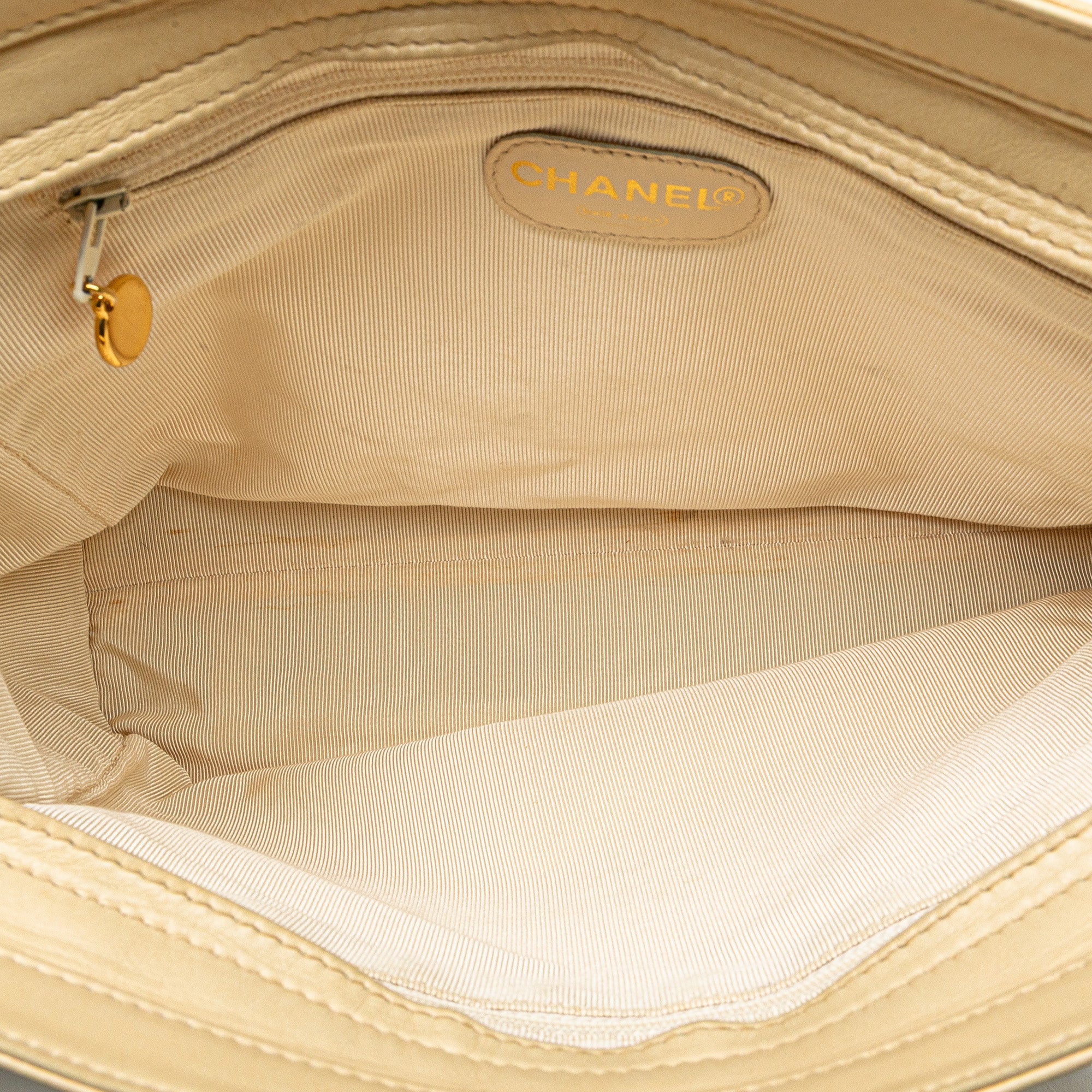 Chanel | Pre-Owned CC Lambskin Chain Tote | Brown/Light Beige - Image 10