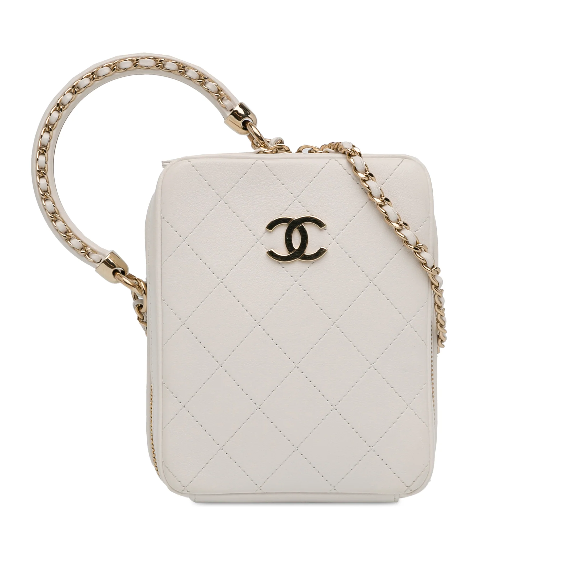 Chanel | Pre-Owned CC Lambskin Round Handle Camera Case | White