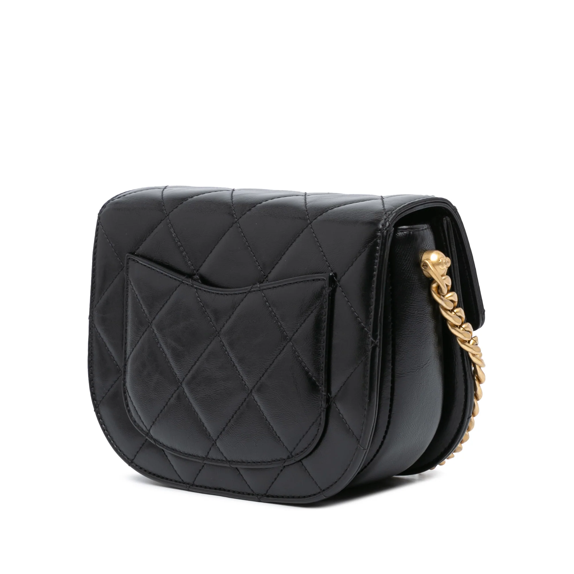 Chanel | Pre-Owned CC Quilted Calfskin Round Moon Messenger Flap | Black - Image 2
