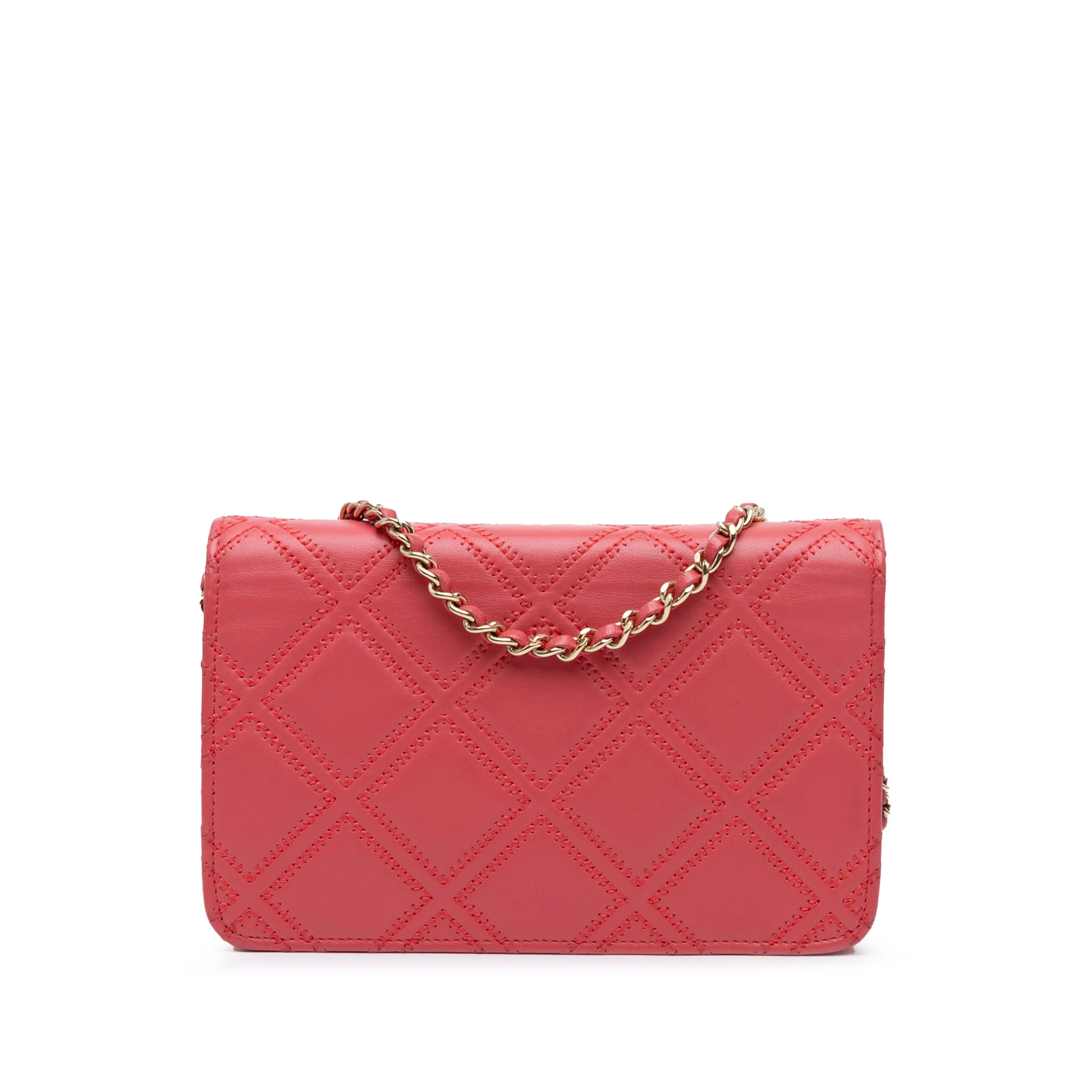 Chanel | Pre-Owned CC Quilted Lambskin Double Stitch Tassel Wallet On Chain | Pink/Blush - Image 9