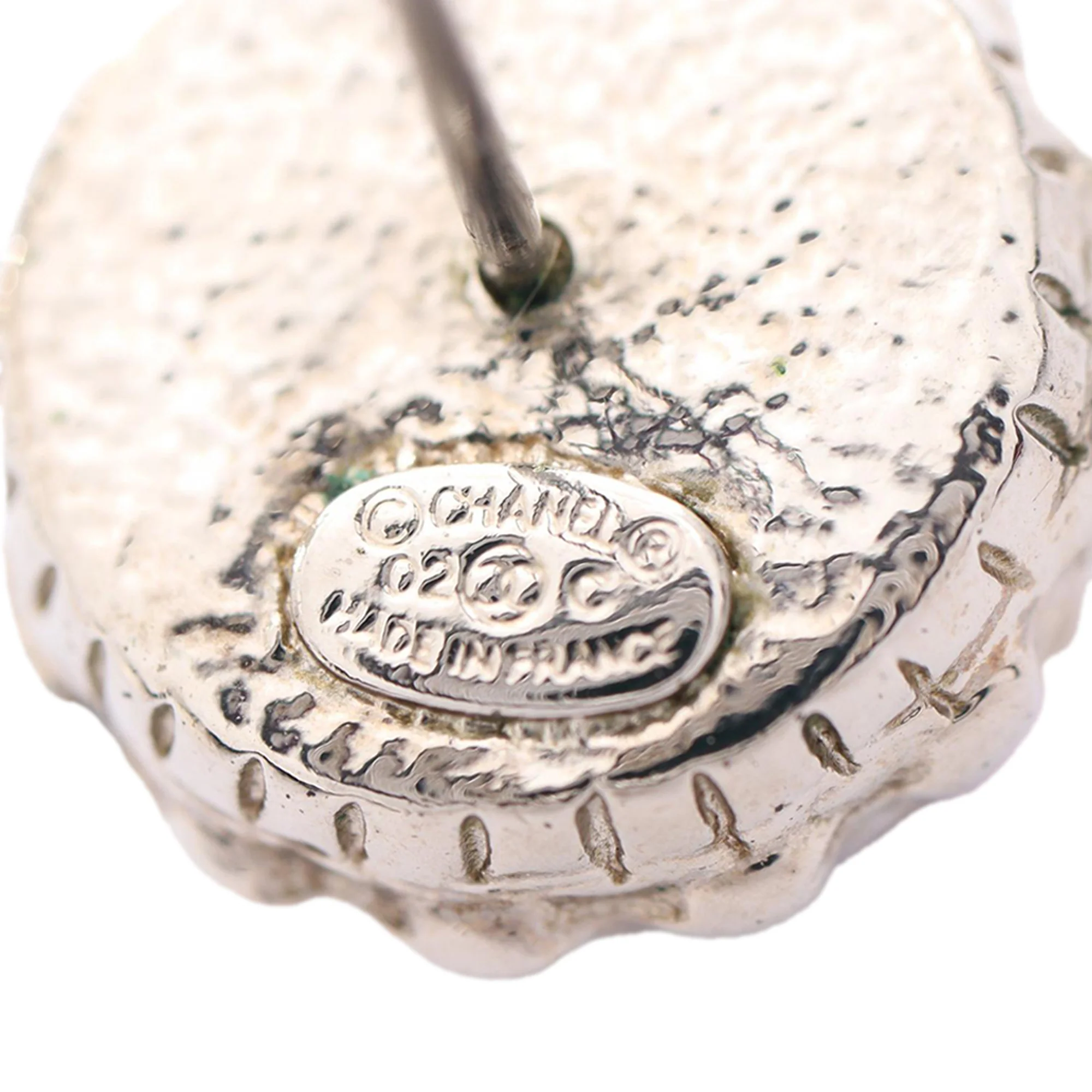 Chanel | Pre-Owned CC Stainless Steel Rhinestones Push Back Earrings | SilverPink - Image 4