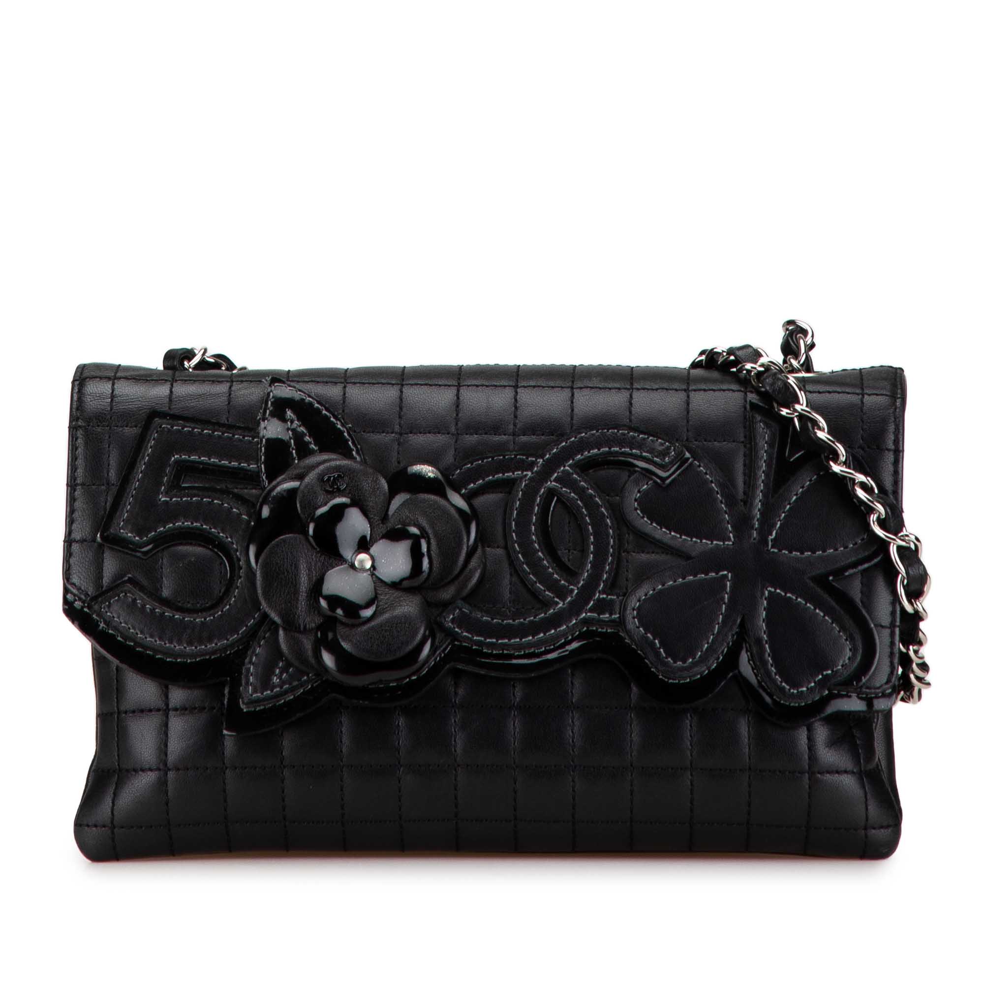 Chanel | Pre-Owned Choco Bar Calfskin Camellia No. 5 CC Shoulder Bag | Black