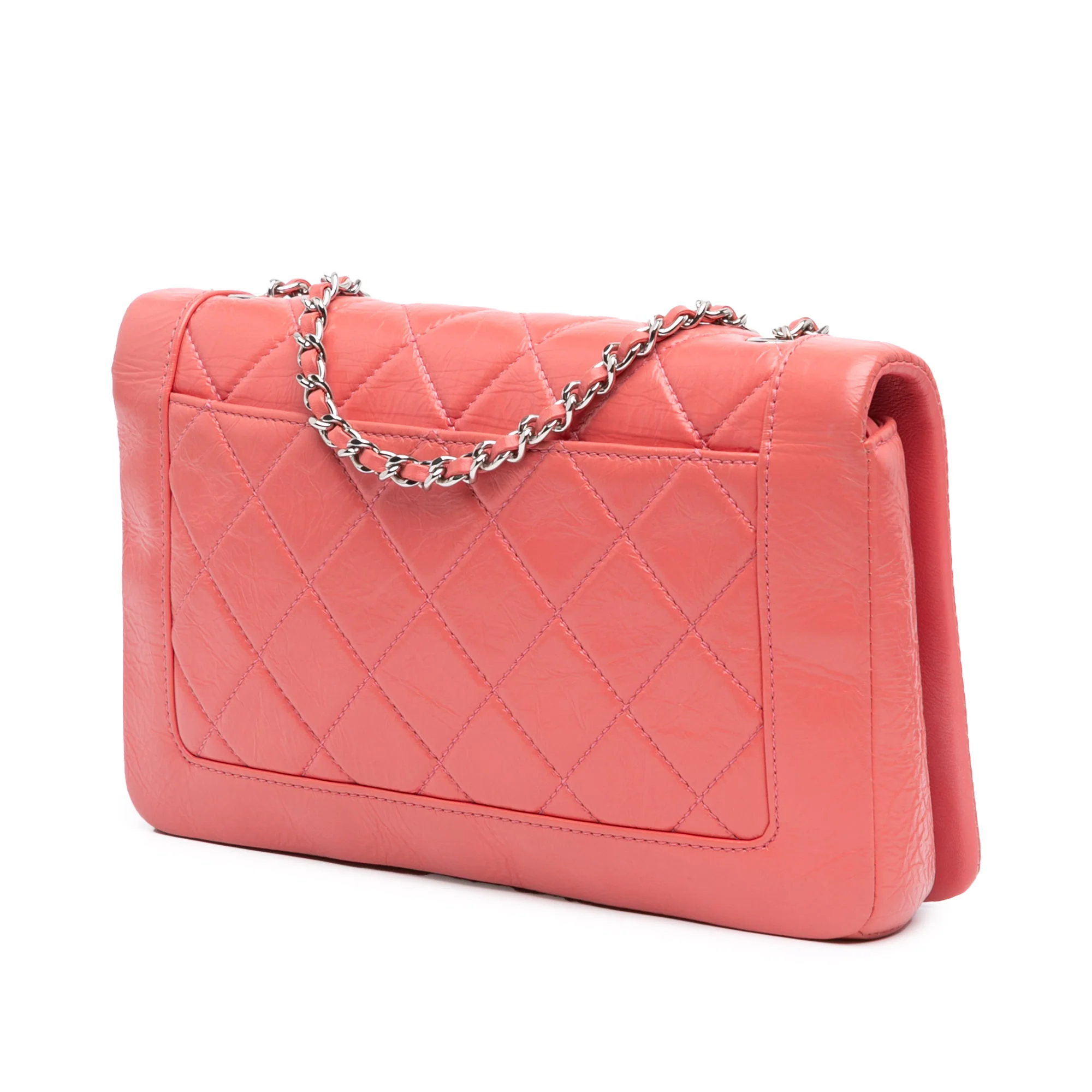 Chanel | Pre-Owned Crumpled Calfskin Bi Quilted Vintage Full Flap | Pink/Salmon - Image 3