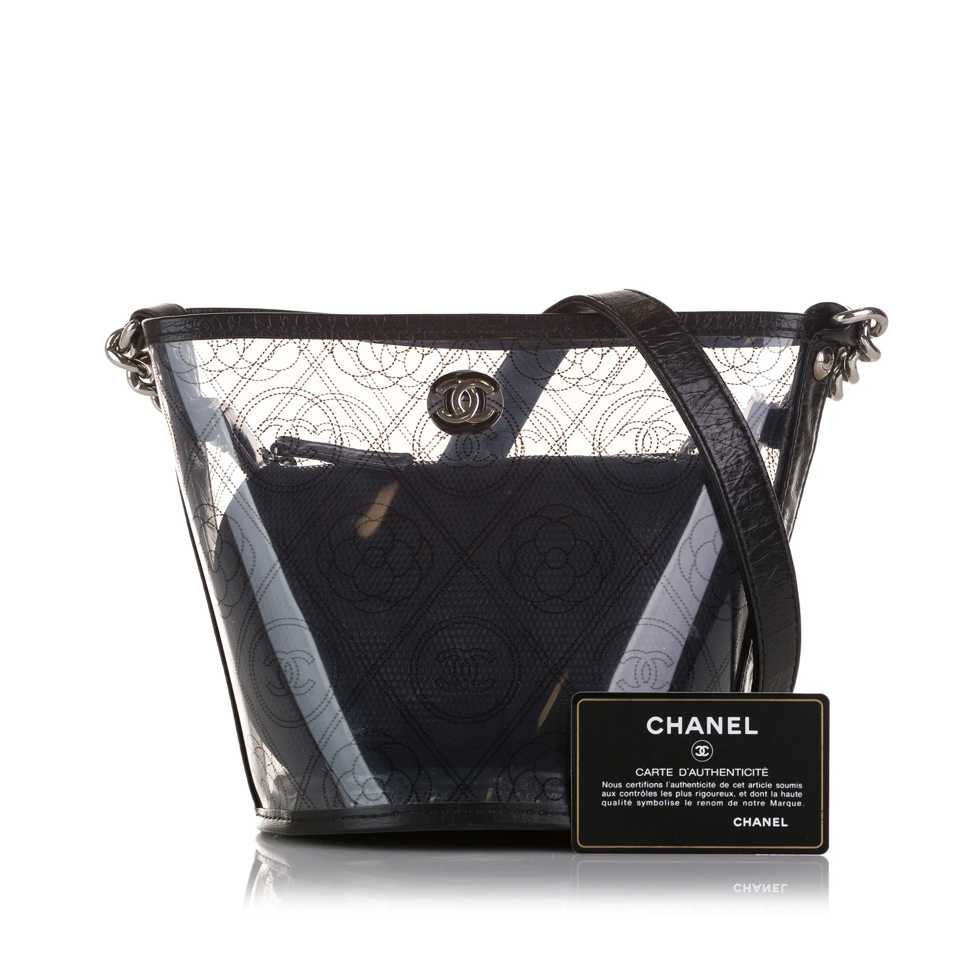 Chanel | Pre-Owned Crumpled Calfskin PVC Camellia Bucket - I | Black - Image 2