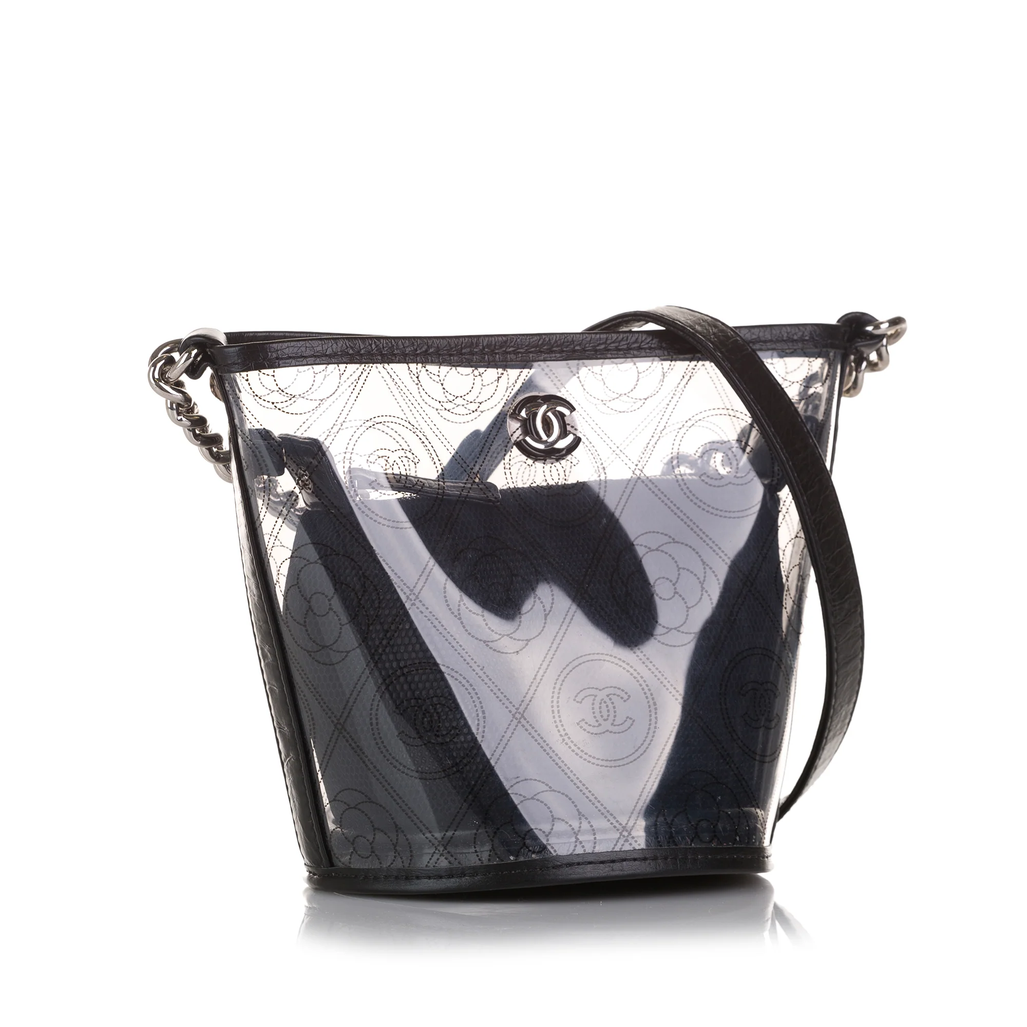 Chanel | Pre-Owned Crumpled Calfskin PVC Camellia Bucket - I | Black - Image 3