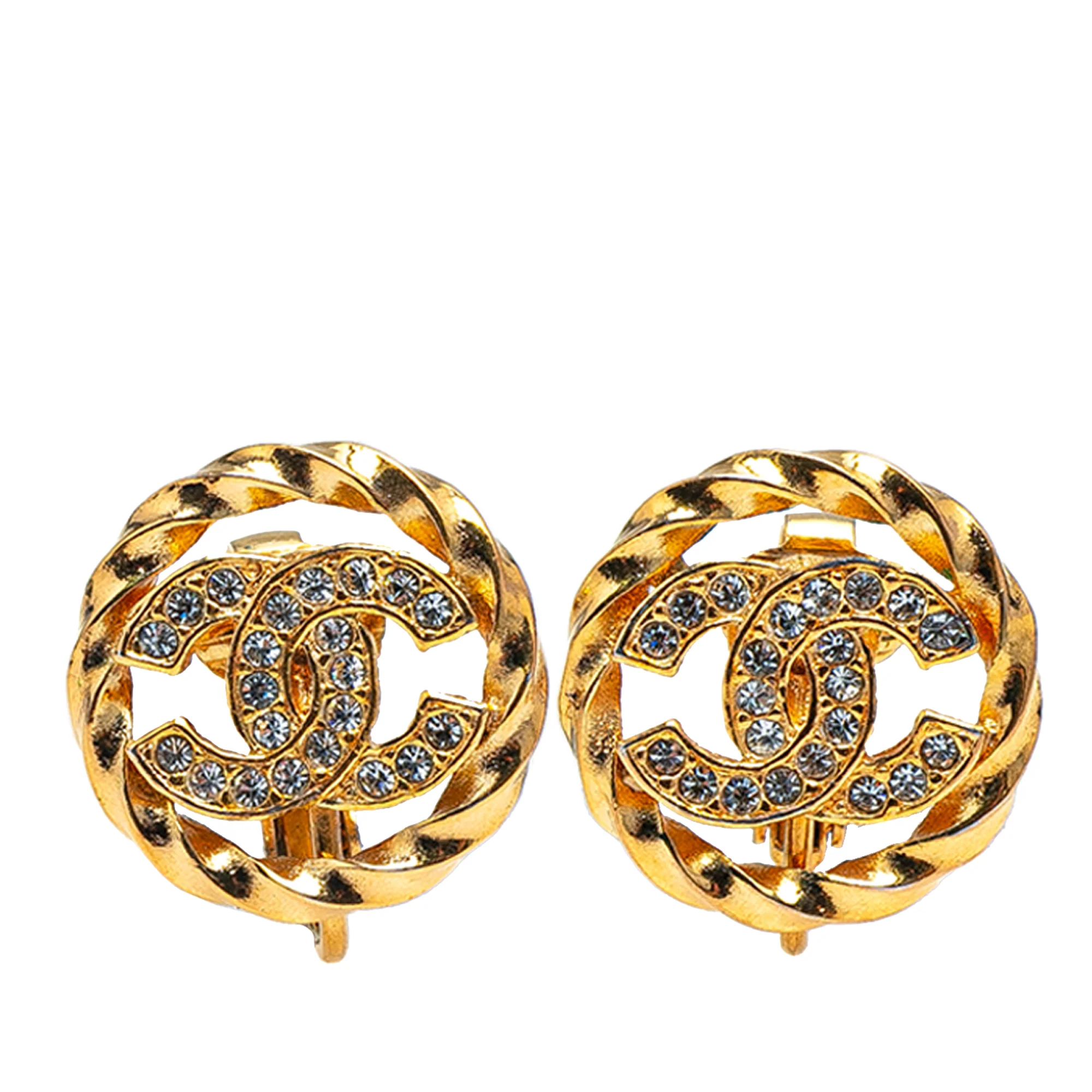 Chanel | Pre-Owned Gold Plated CC Crystal Clip On Earrings | Gold