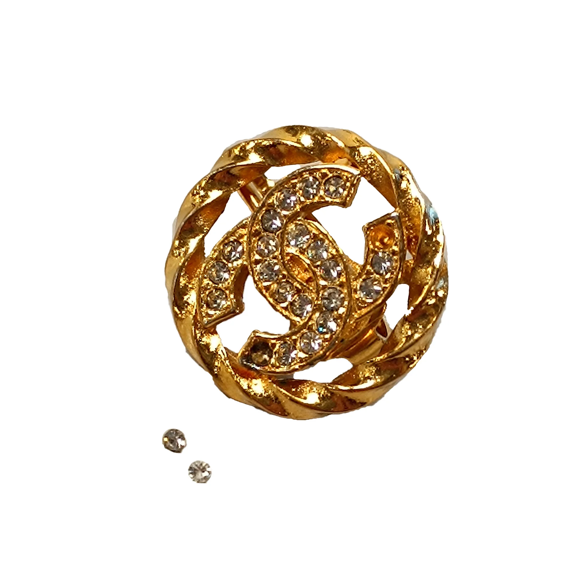 Chanel | Pre-Owned Gold Plated CC Crystal Clip On Earrings | Gold - Image 4