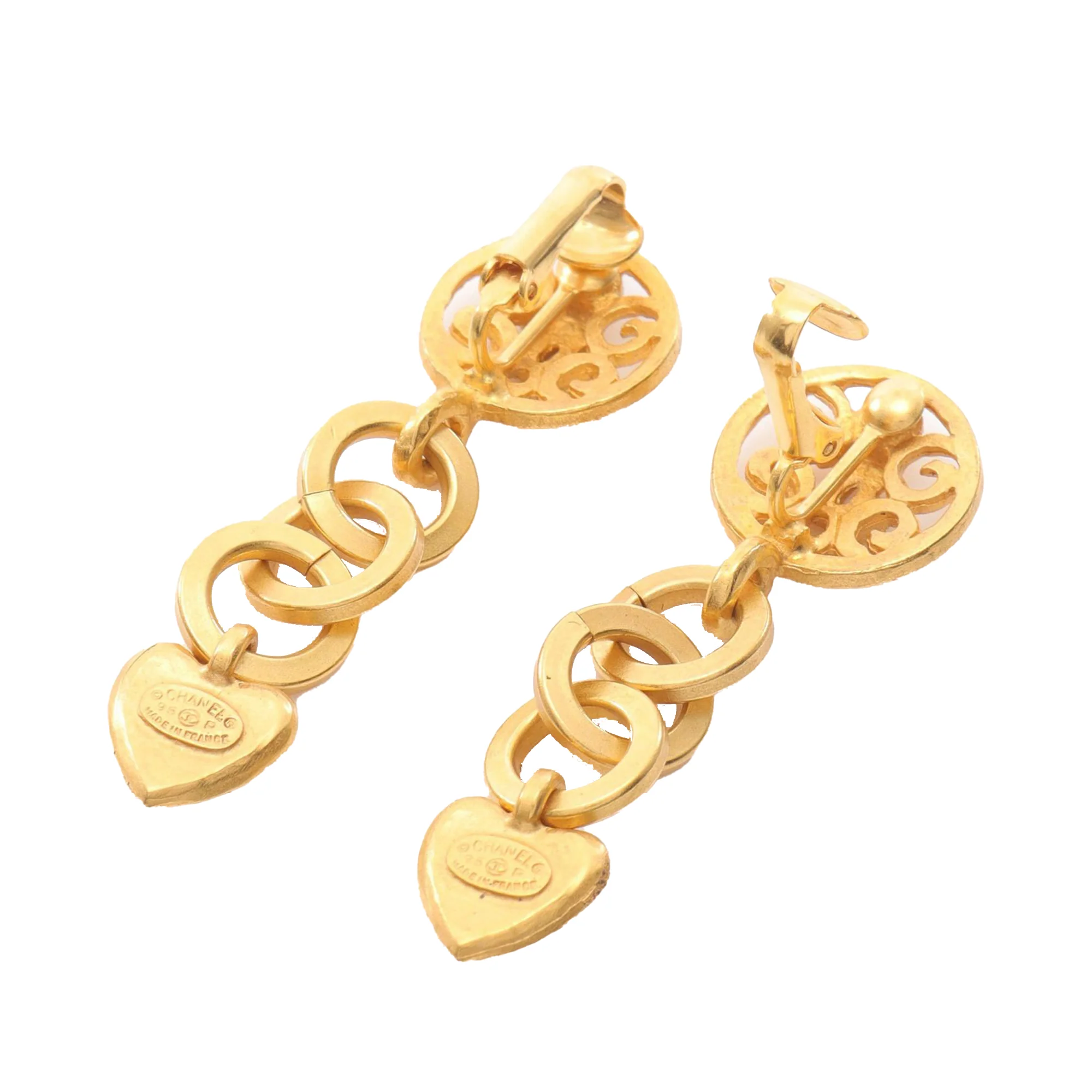 Chanel | Pre-Owned Gold Plated CC Heart Drop Clip On Earrings | Gold - Image 2