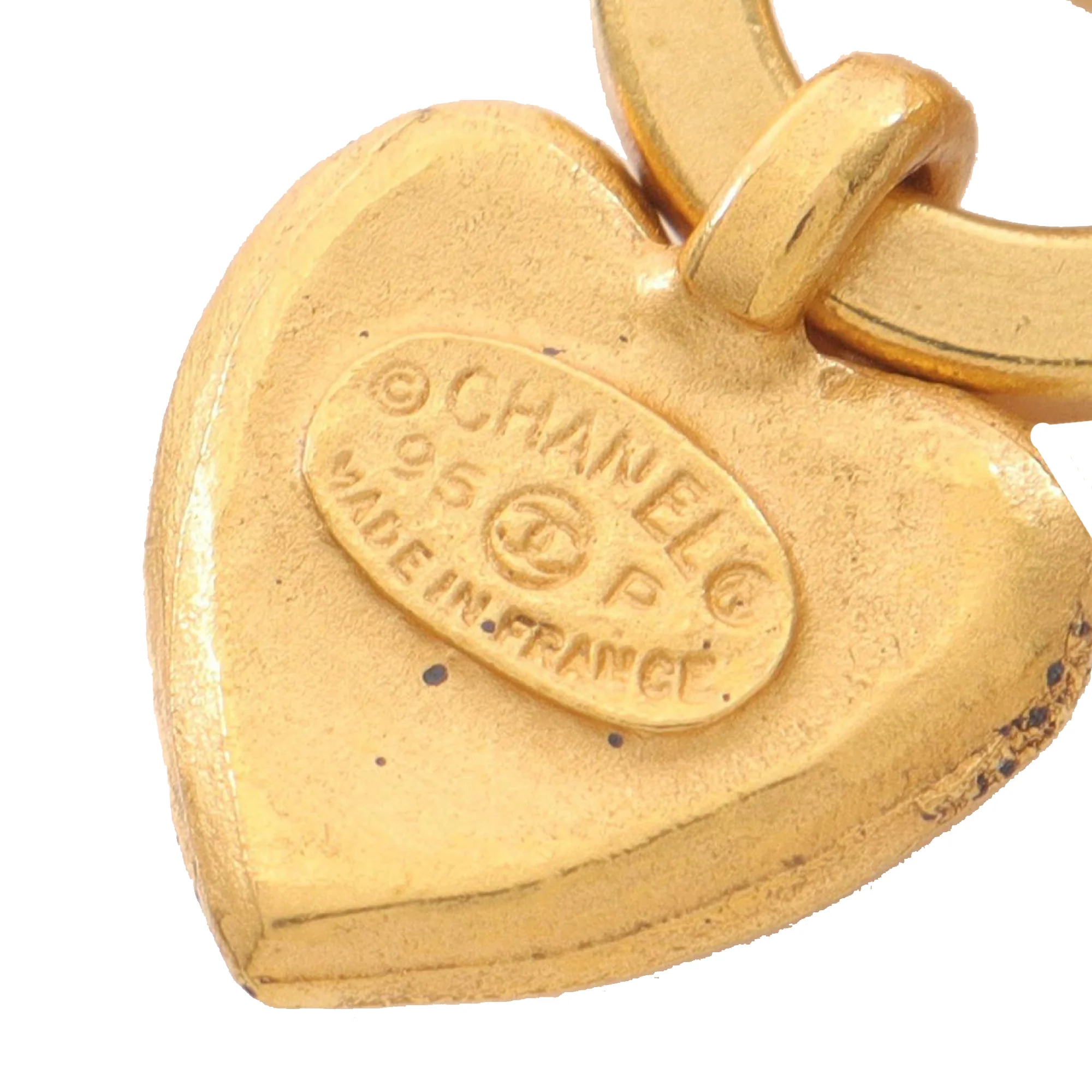Chanel | Pre-Owned Gold Plated CC Heart Drop Clip On Earrings | Gold - Image 3