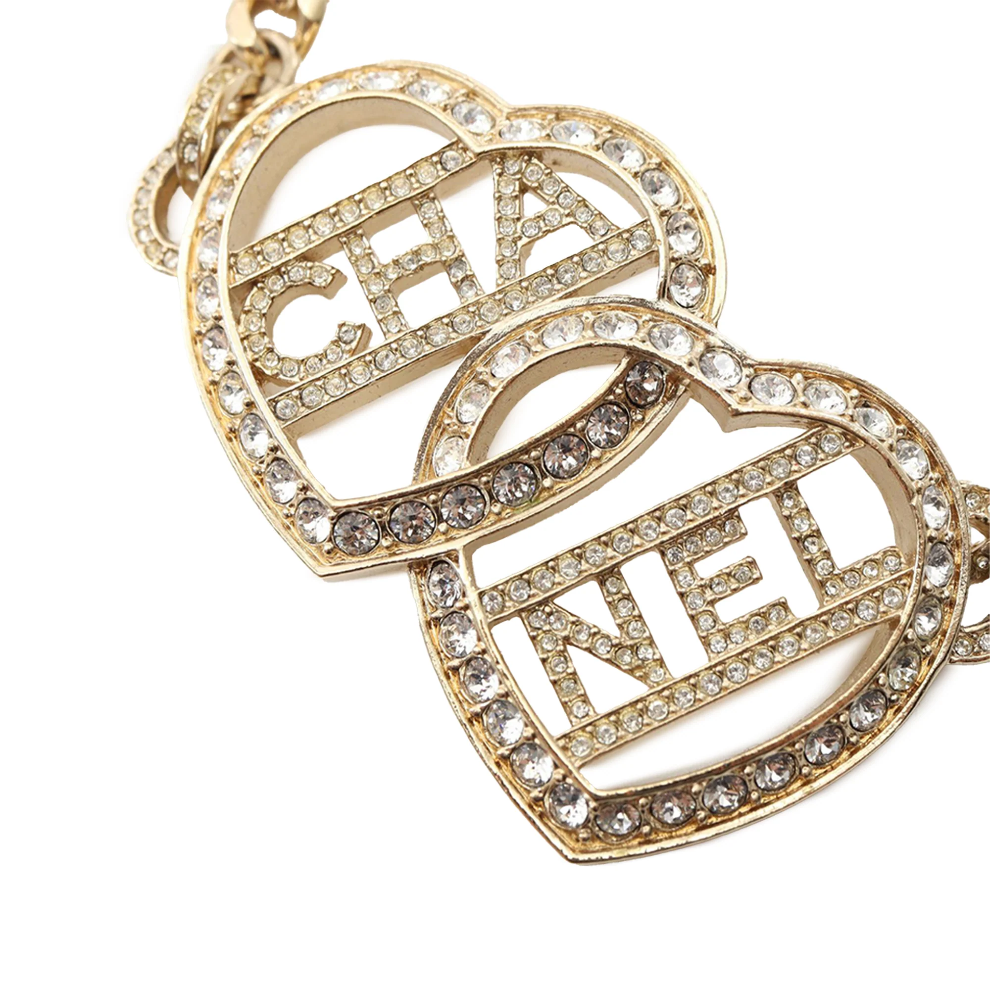Chanel | Pre-Owned Gold Plated Rhinestones Heart Logo Choker Necklace | Gold