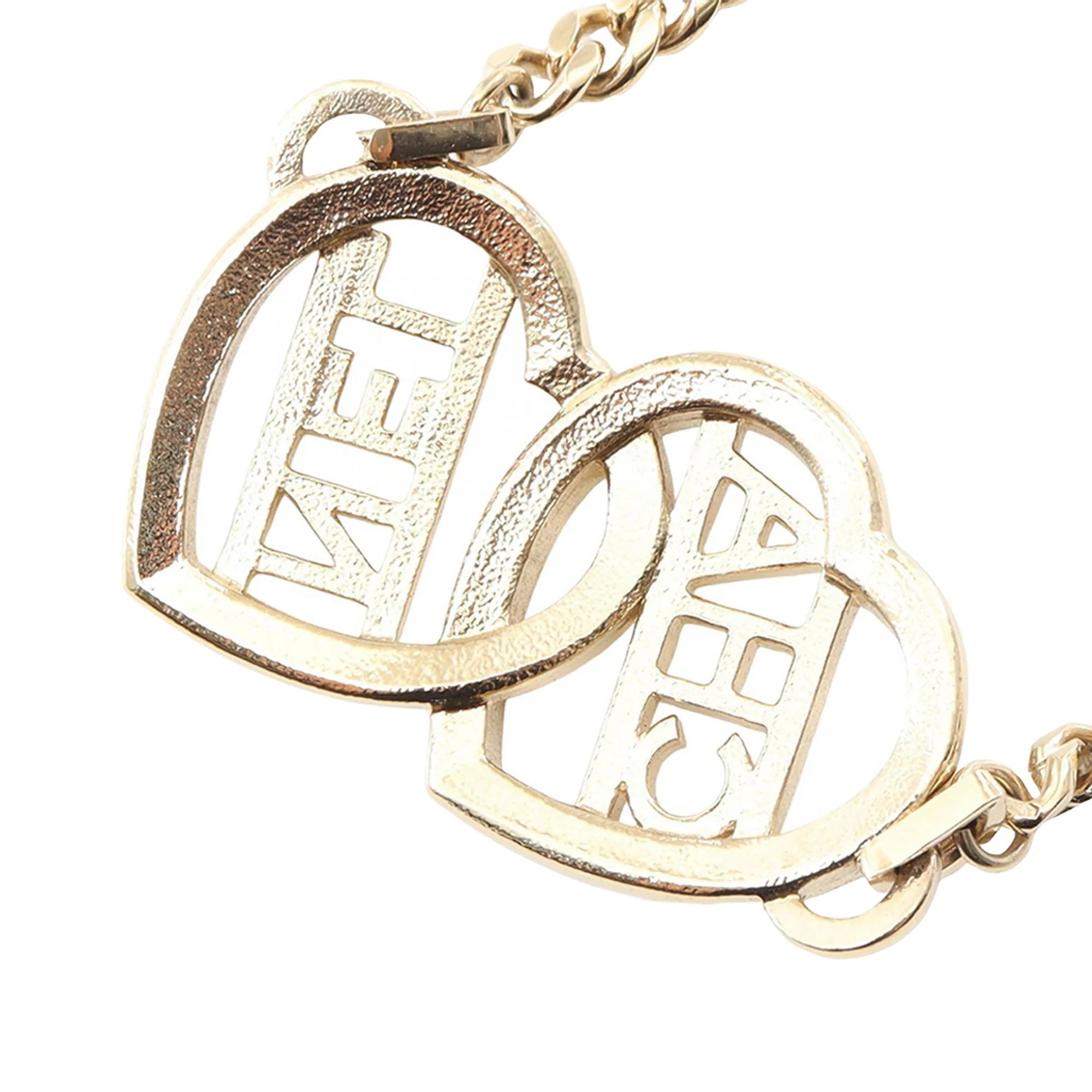 Chanel | Pre-Owned Gold Plated Rhinestones Heart Logo Choker Necklace | Gold - Image 3