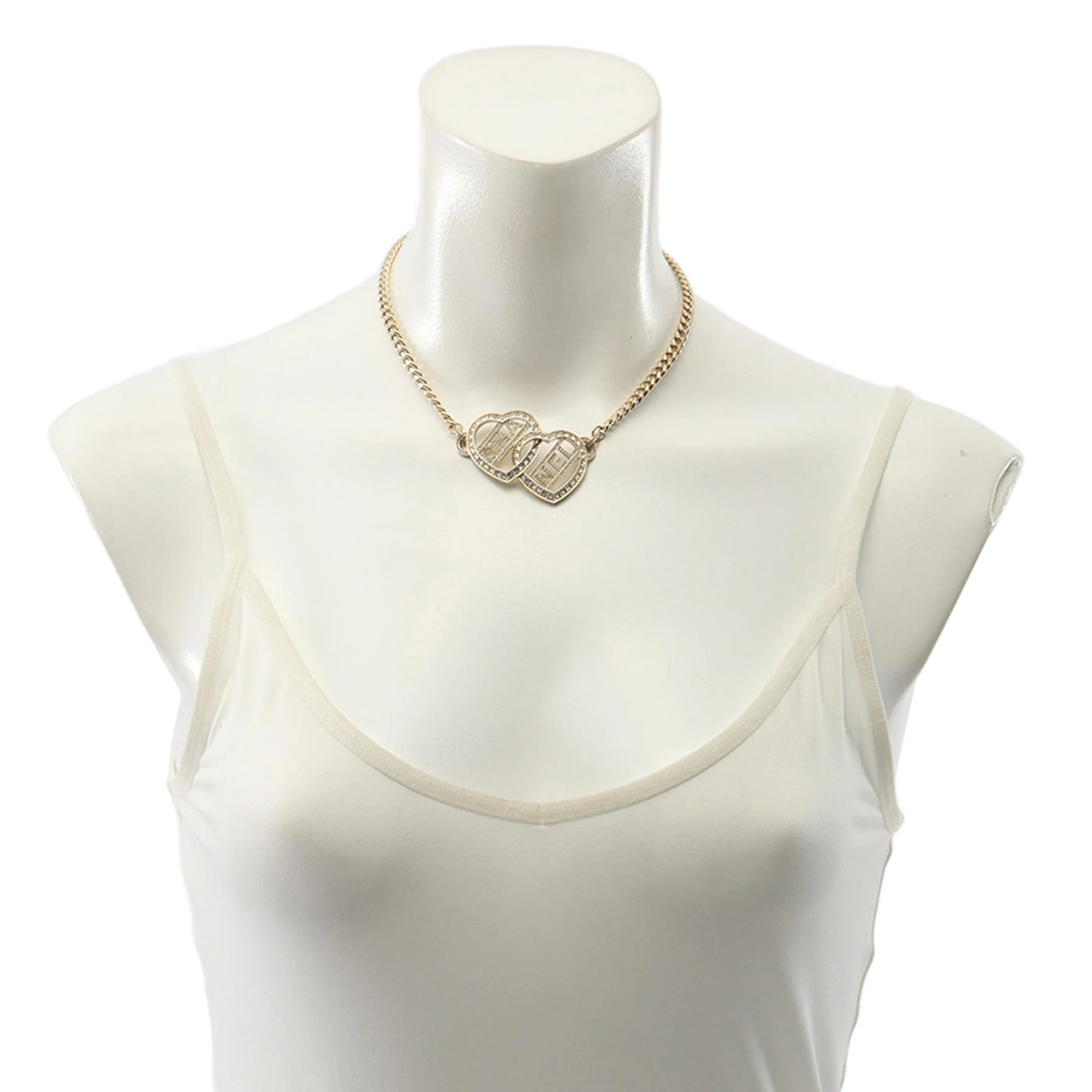 Chanel | Pre-Owned Gold Plated Rhinestones Heart Logo Choker Necklace | Gold - Image 7