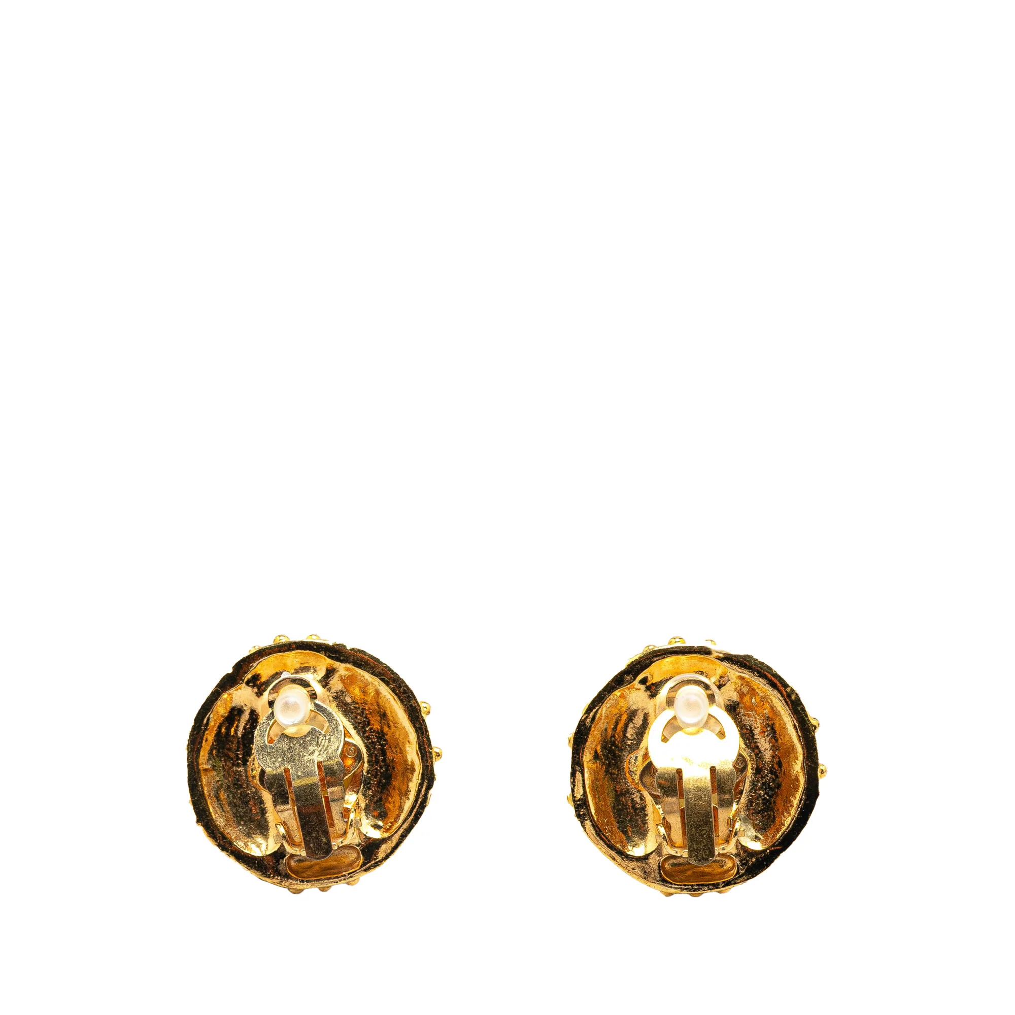 Chanel | Pre-Owned Gold Plated Round Faux Pearl Rhinestones Clip on Earrings | Gold - Image 2