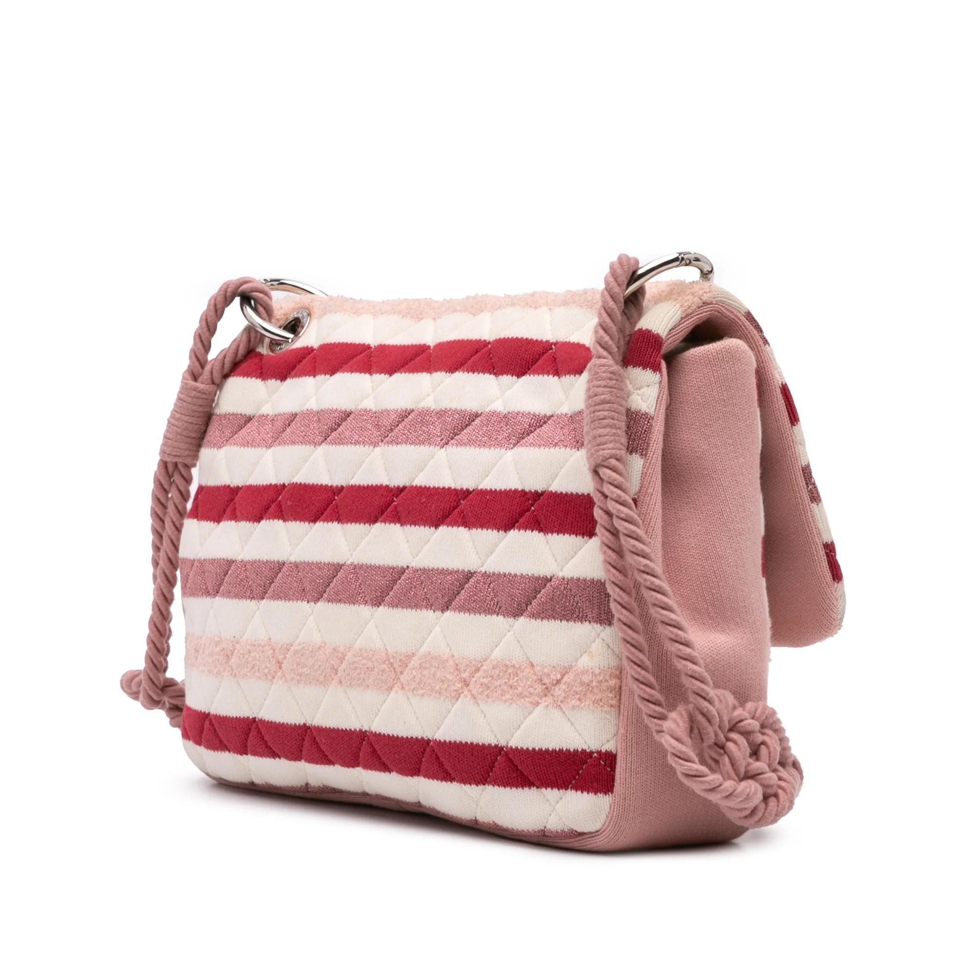 Chanel | Pre-Owned Jumbo Stripe Jersey Felt and Rope Flap | Pink - Image 4