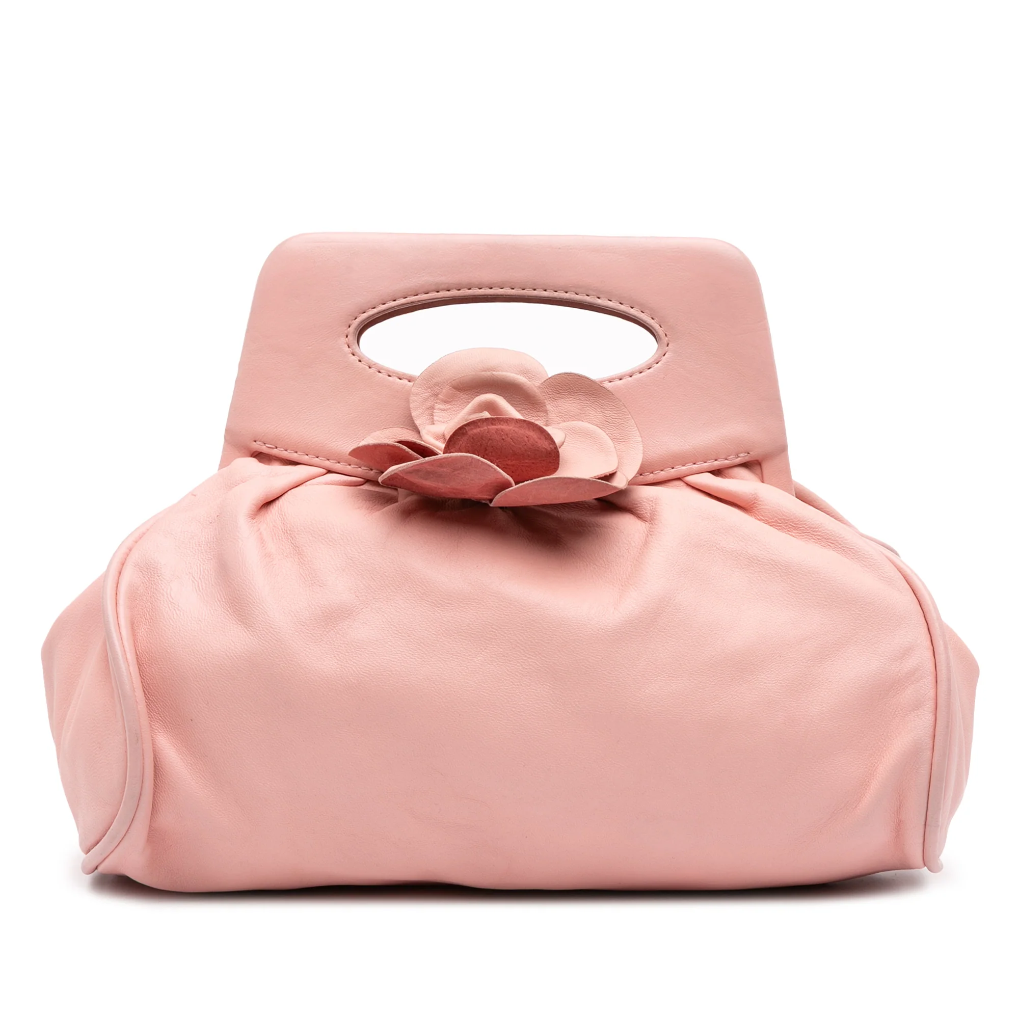 Chanel | Pre-Owned Lambskin Camellia Top Handle Frame Bag | Pink