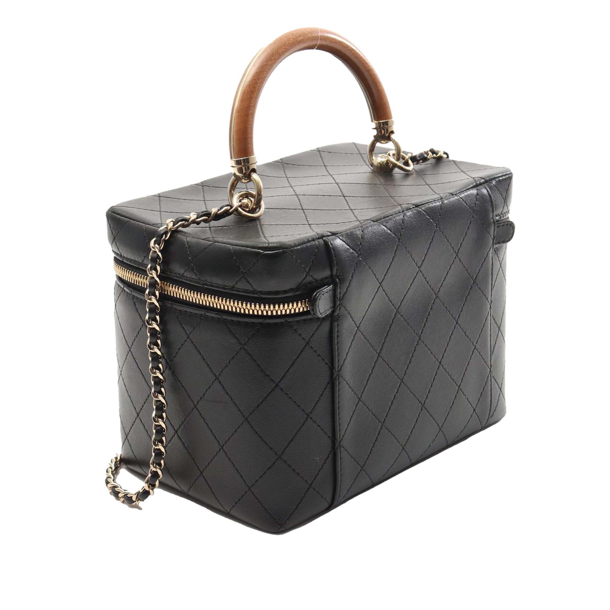 Chanel | Pre-Owned Large Quilted Lambskin Knock On Wood Vanity Case | Black - Image 4