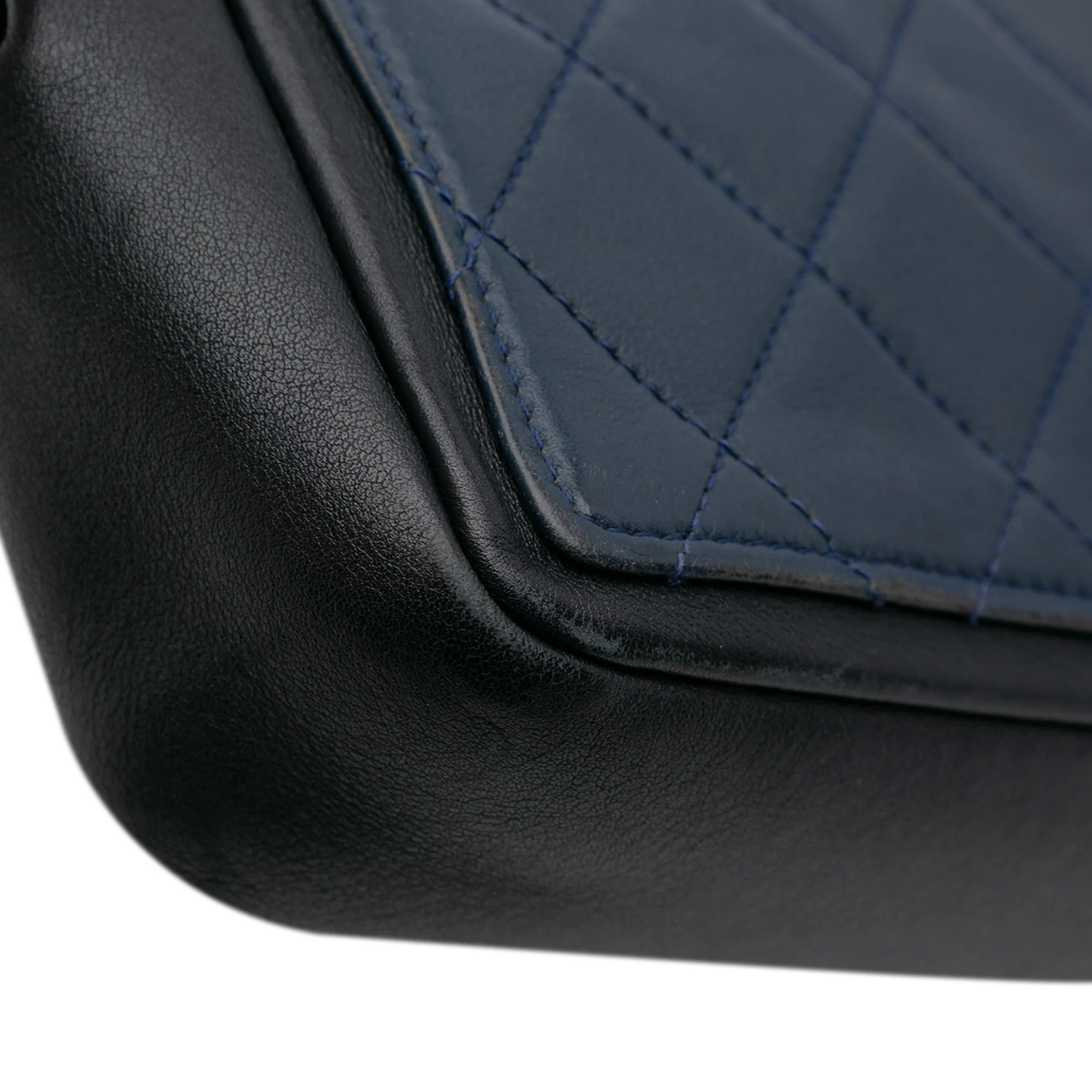 Chanel | Pre-Owned Medium Bicolor Calfskin Graphic Flap | Blue/Dark BlueBlack - Image 3