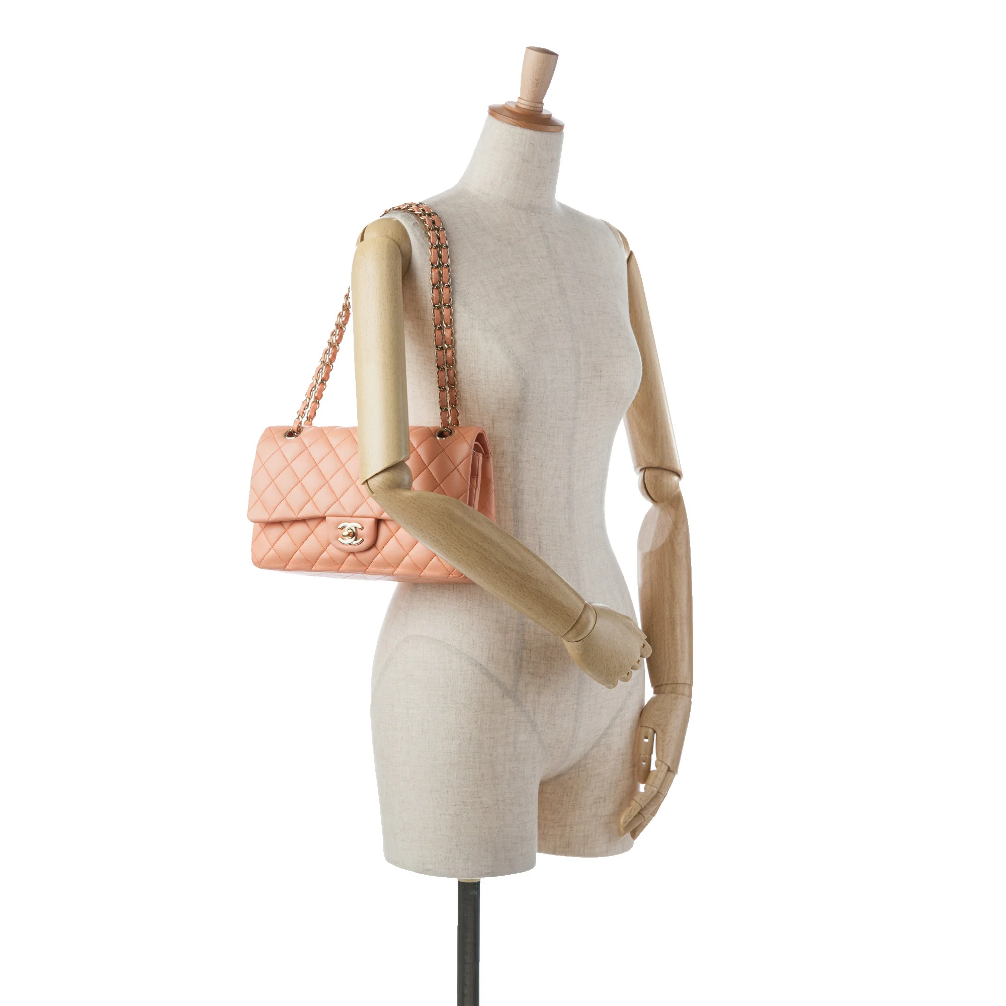 Chanel | Pre-Owned Medium Classic Lambskin Double Flap | Orange/Light Orange - Image 15