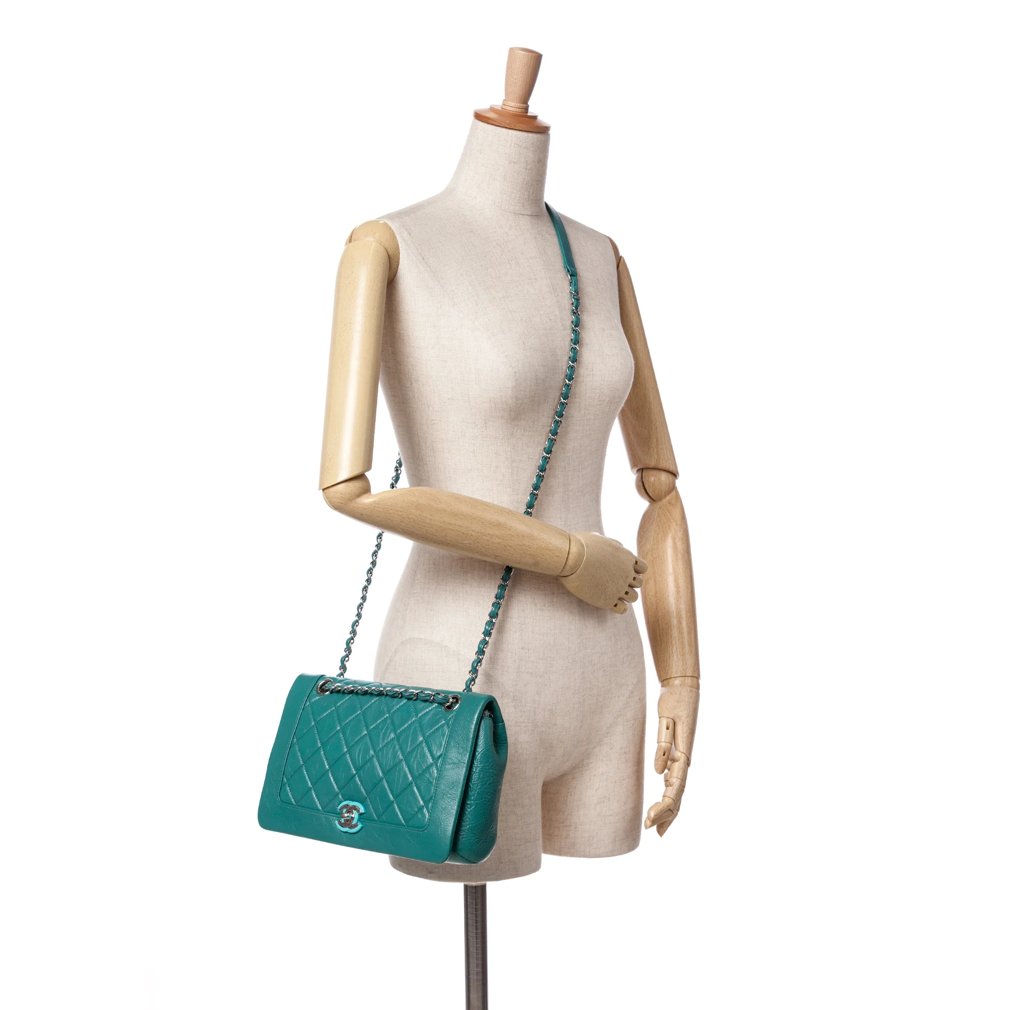 Chanel | Pre-Owned Medium Crumpled Calfskin Bi Vintage Full Flap | Blue/Turquoise - Image 2