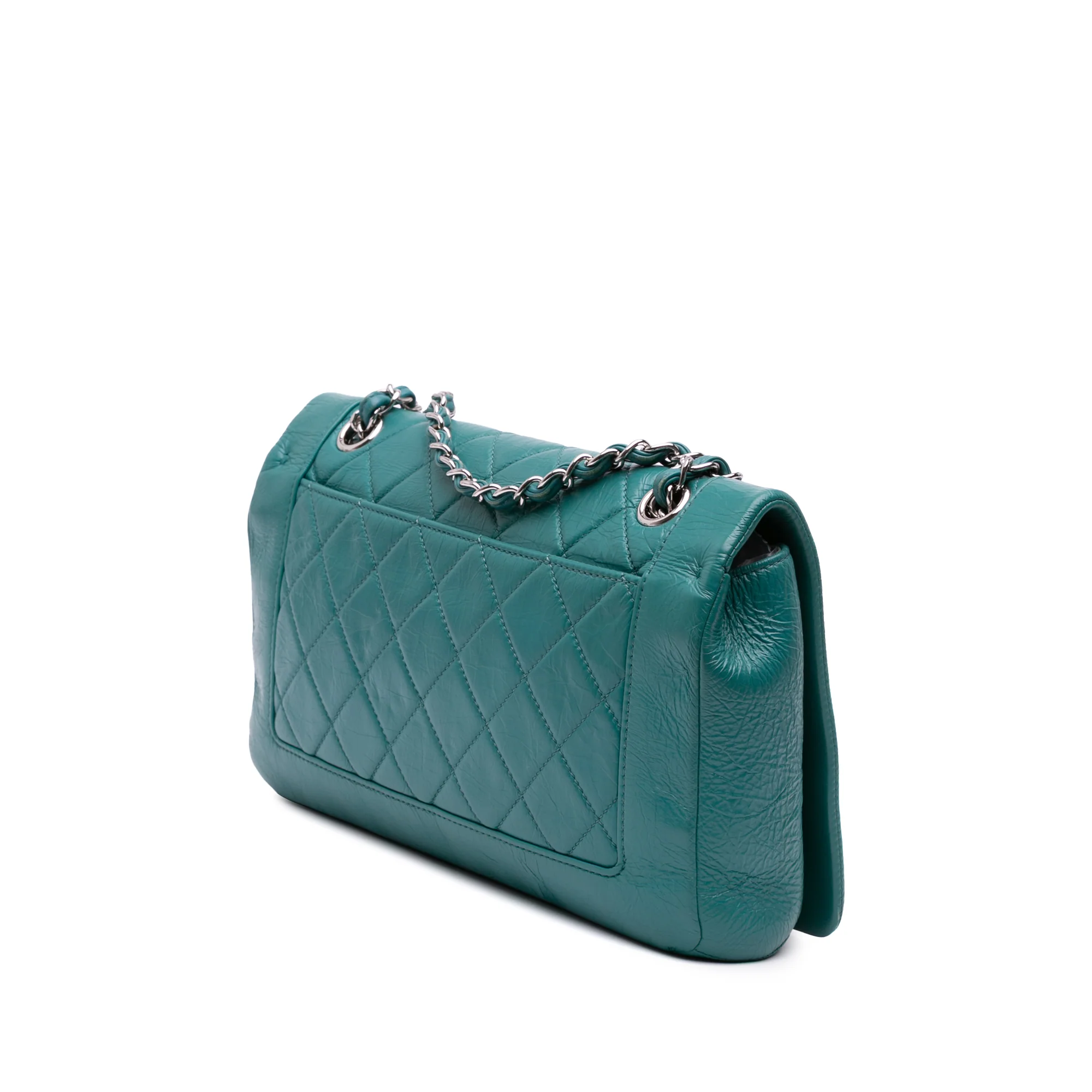 Chanel | Pre-Owned Medium Crumpled Calfskin Bi Vintage Full Flap | Blue/Turquoise - Image 3
