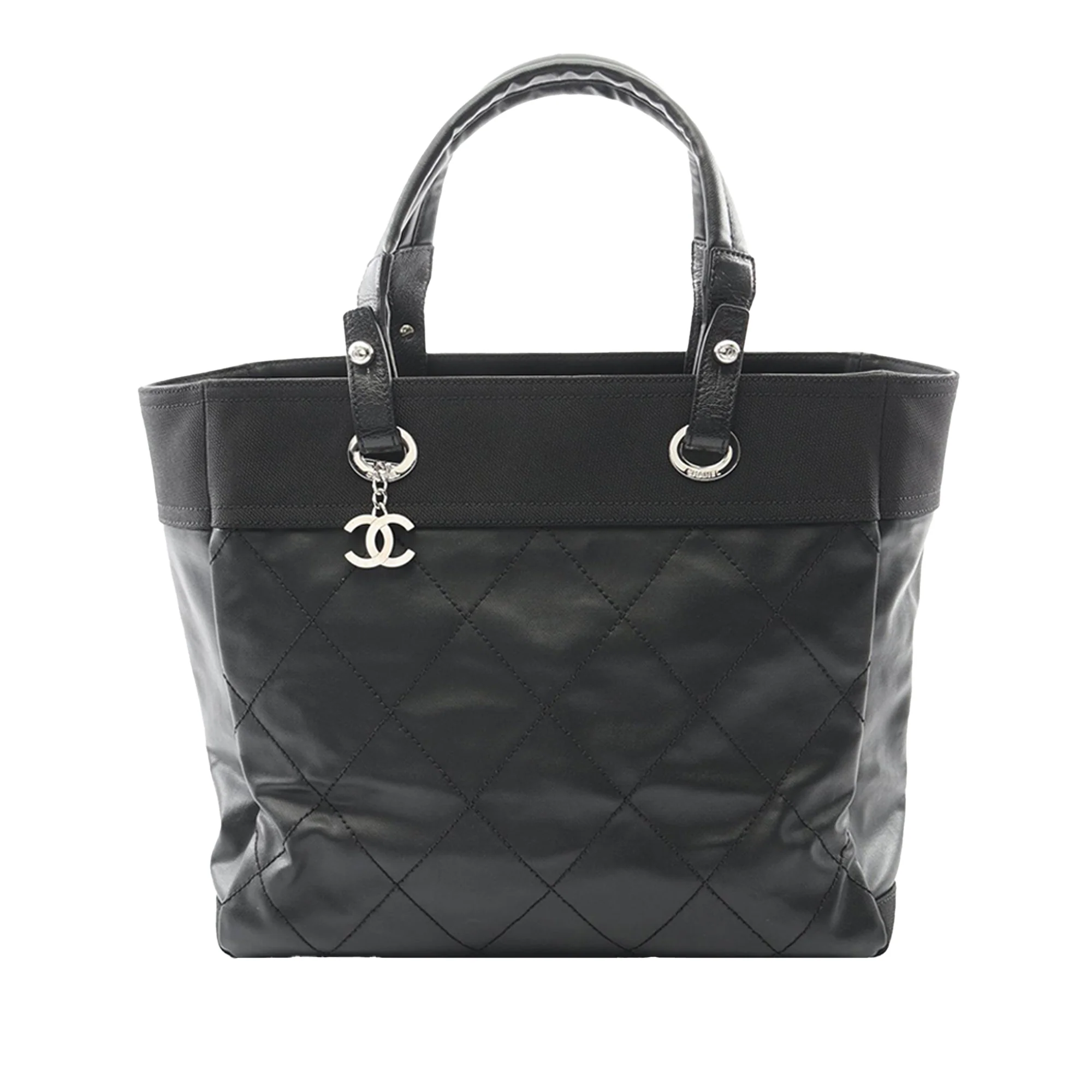 Chanel | Pre-Owned Medium Quilted Coated Canvas Paris Biarritz Tote | Black