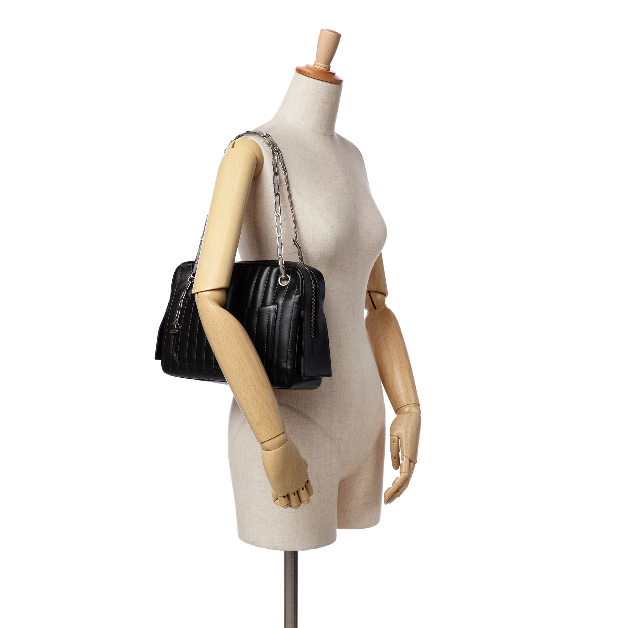 Chanel | Pre-Owned Medium Vertical Quilted Lambskin Mademoiselle Camera Bag | Black - Image 9