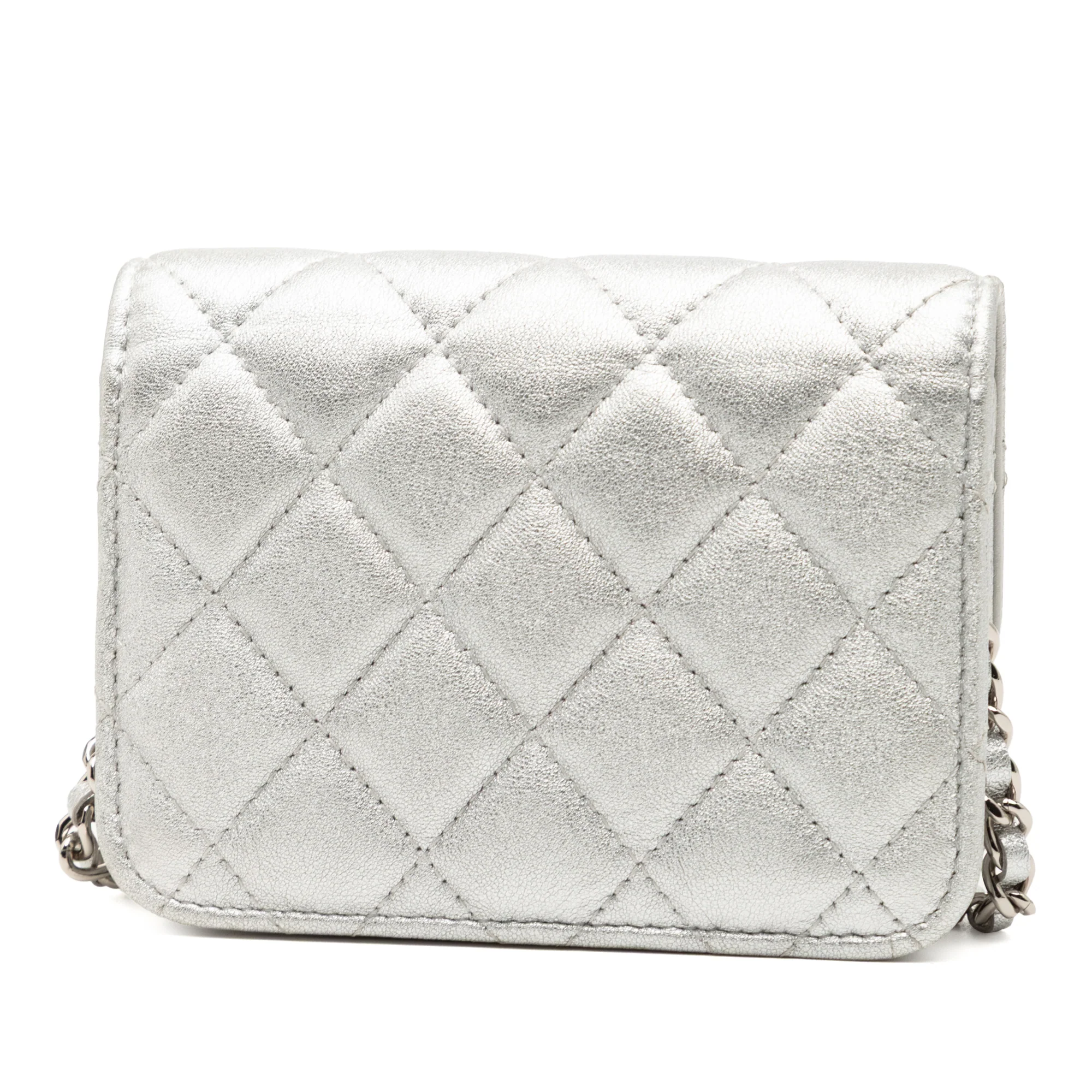 Chanel | Pre-Owned Metallic Lambskin Crystal Star Chain Belt Bag | Silver - Image 2