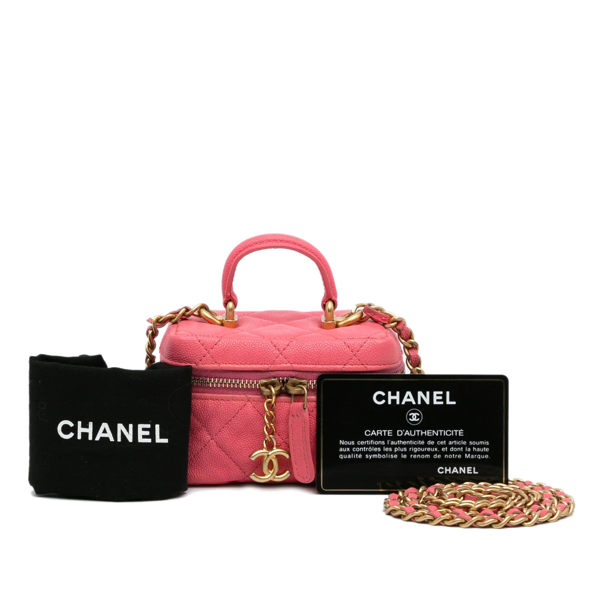 Chanel | Pre-Owned Micro Caviar Chain Vanity Bag | Pink - Image 3