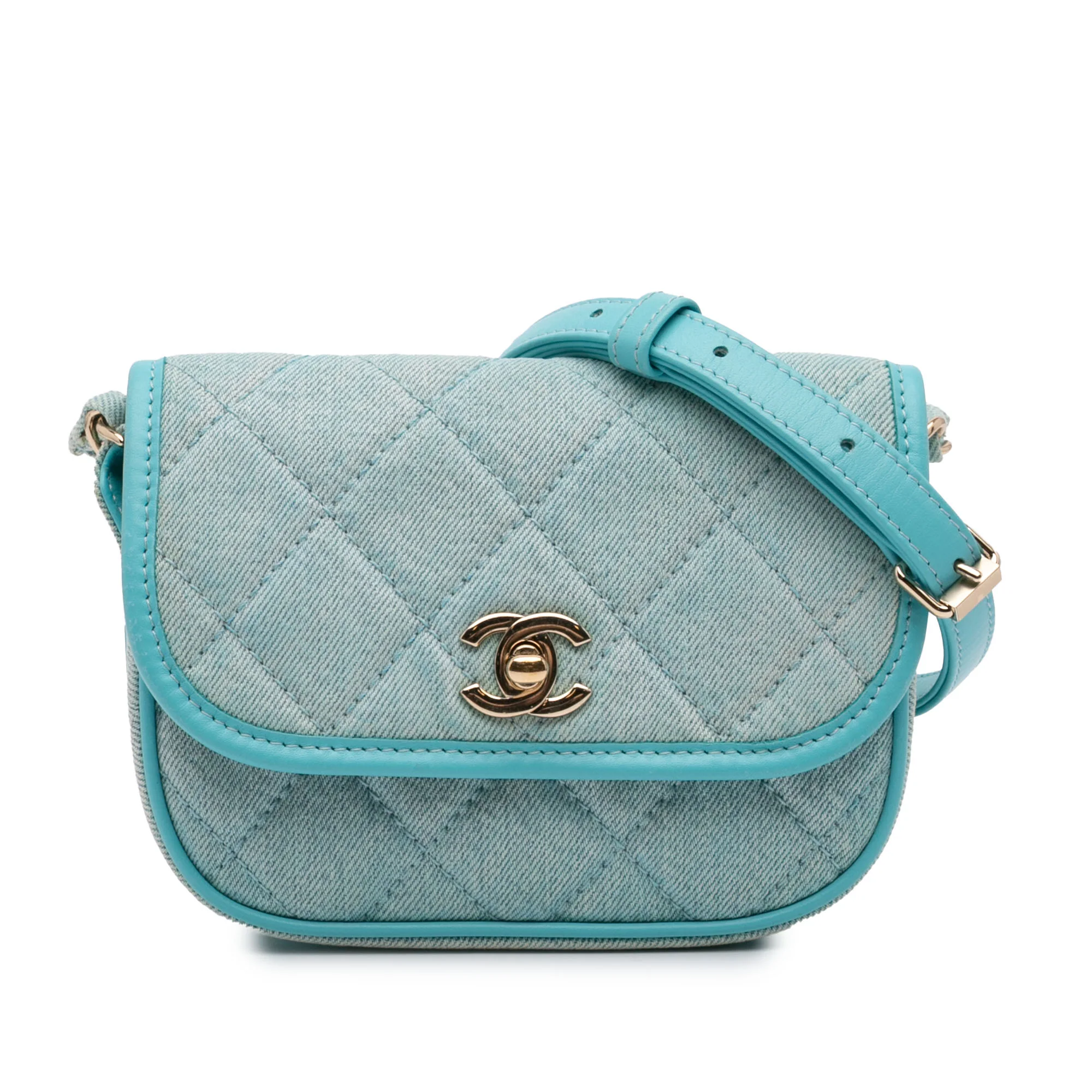 Chanel | Pre-Owned Mini CC Quilted Denim Messenger Flap | Blue