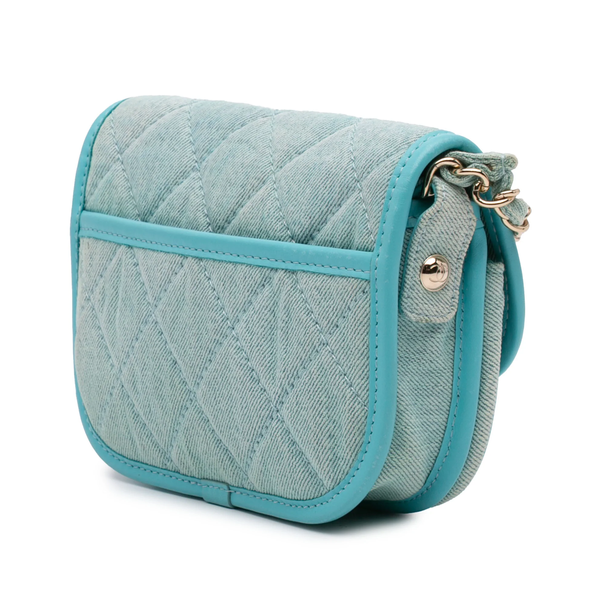 Chanel | Pre-Owned Mini CC Quilted Denim Messenger Flap | Blue - Image 4
