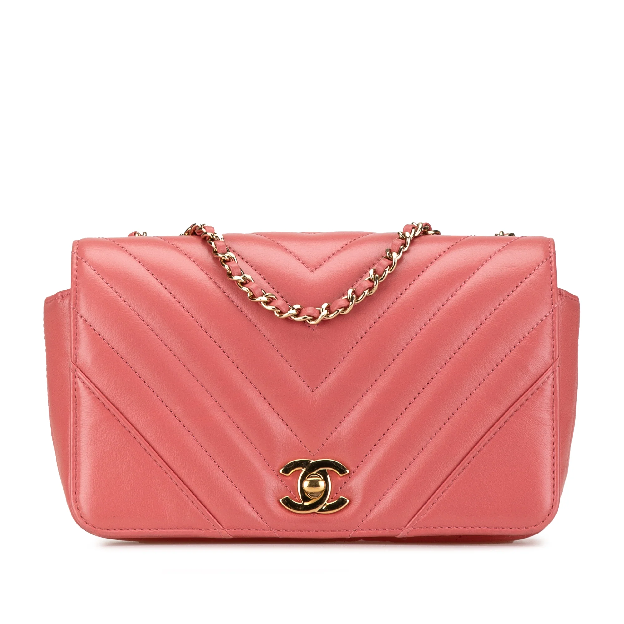 Chanel | Pre-Owned Mini Chevron Calfskin Statement Flap | Pink